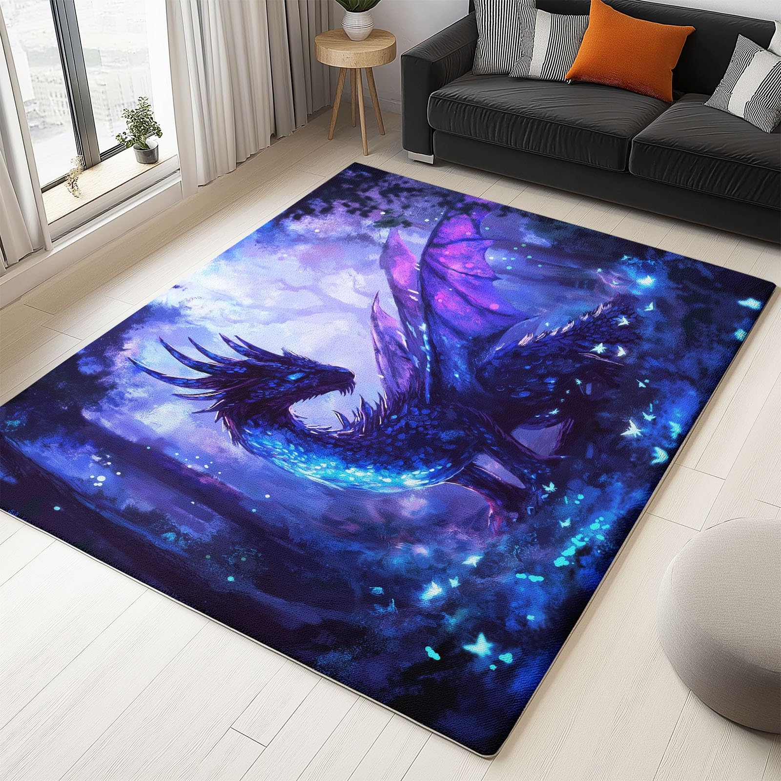 Teppich Wohnzimmer Fantasy Kunst, Drache Im Fantasy Kunststil Waschbar rutschfest Weich Kurzflor Teppich, Vintage Teppich für Wohnzimmer, Schlafzimmer, Esszimmer, 120x170cm