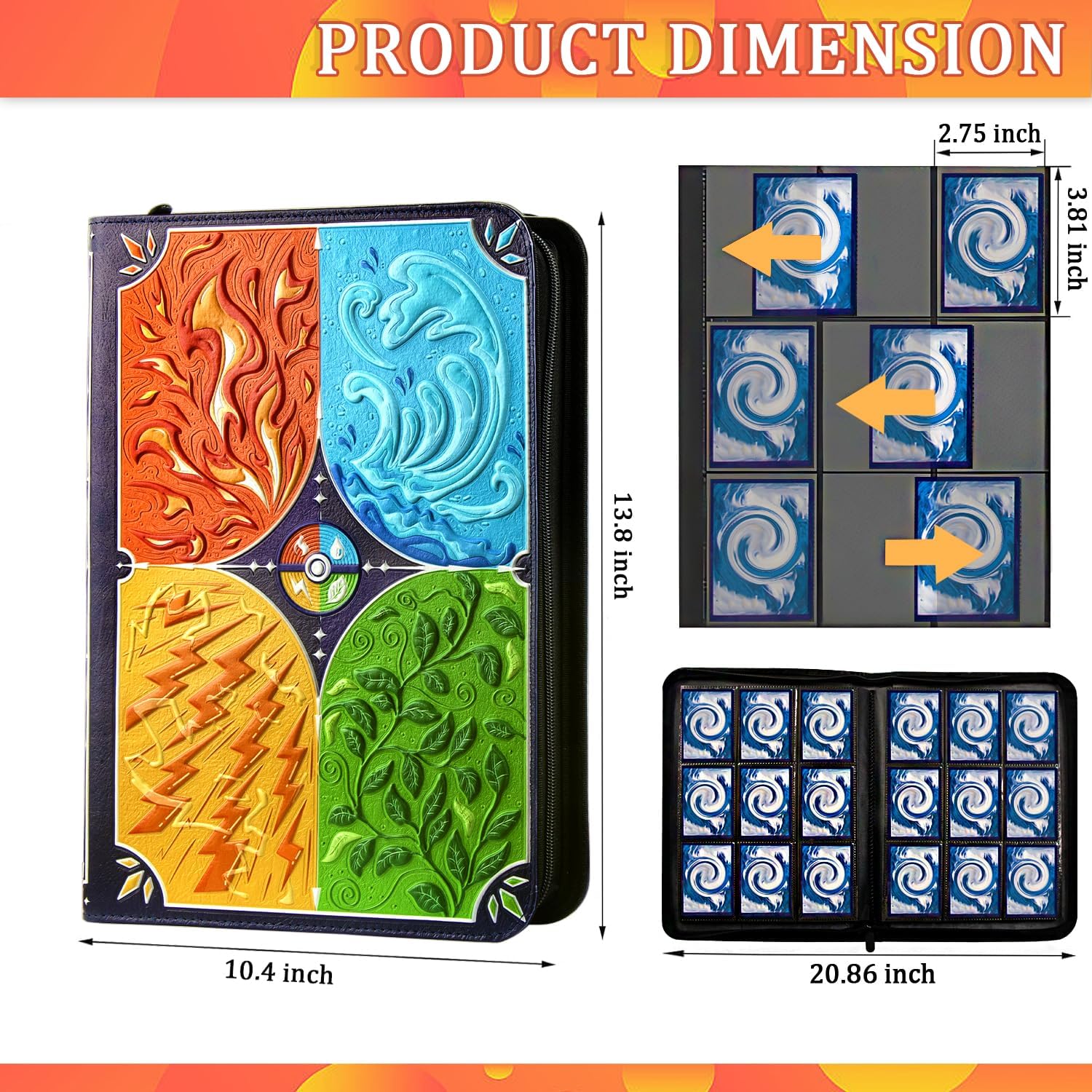 Trading Card Binder 9 Pockets-Holds 360 Cards Double Sided Pocket Collection Binder with Zipper,suitable MTG/TCG/Game Card/collectible Trading Card Albums Gifts for Boys and Girls