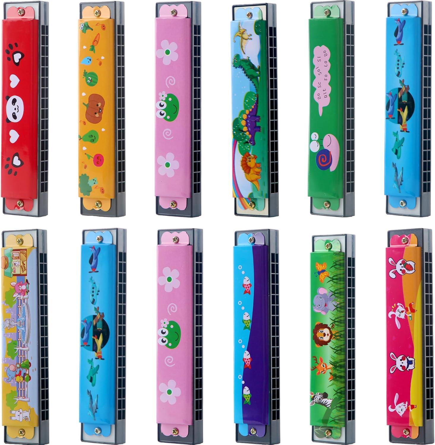 12 Pcs Kids Harmonica Toy Cartoon Harmonica 16 Holes Musical Instrument Harmonica