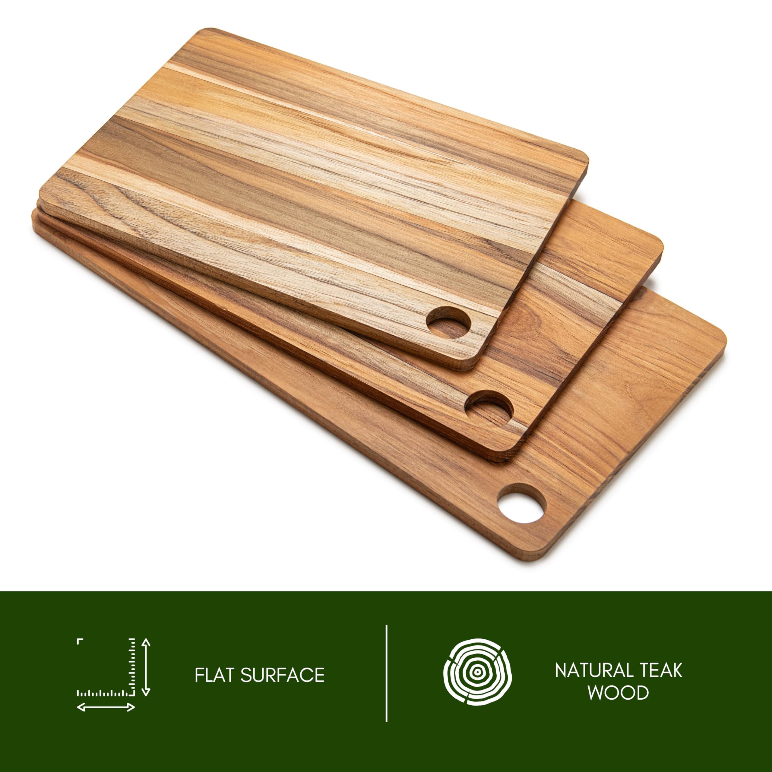 Erreke Set de 3 Tablas Reversibles en Madera de Teca en Diferentes Tamaños, Tabla Cortar Cocina Madera, Soporte Incluído Cocina Barbacoa Servir Carne Queso Pan