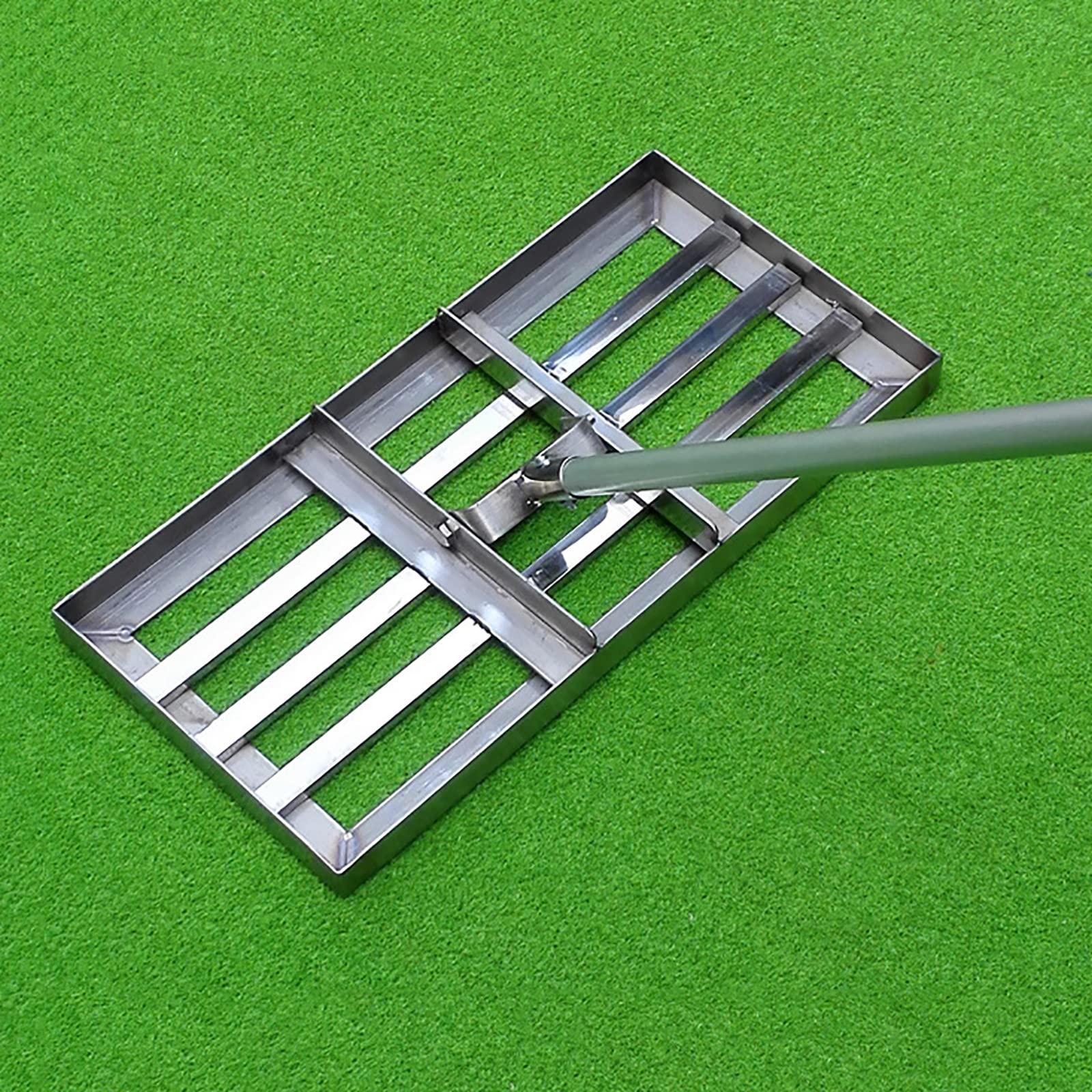 Rastrello livellatore per Prato in Acciaio Inox con Manico, Lunghezza 1,37 m, Ideale per Giardini, campi da Golf.