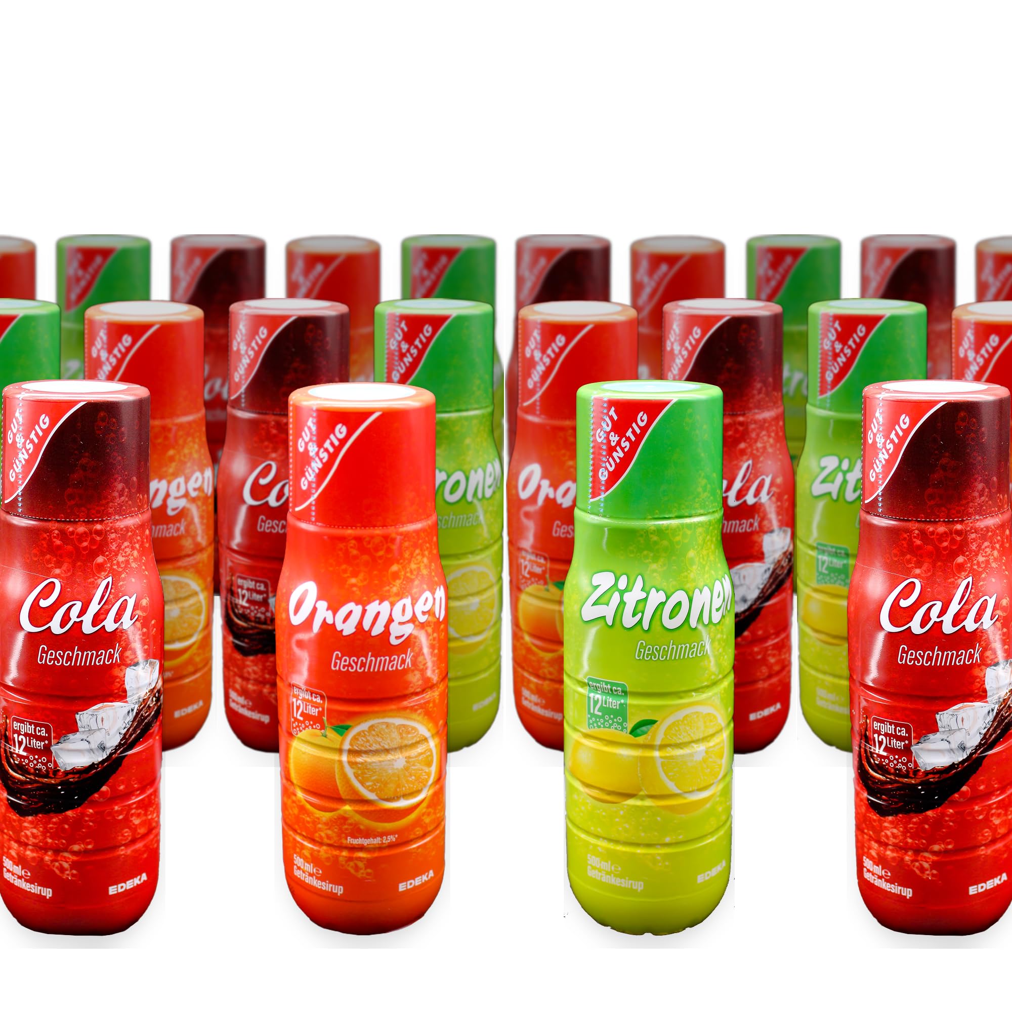 Gut & Günstig Getränke-Sirup Klassiker | Klassiker-Set | Cola, Orange & Zitrone | 24x500ml | Getränkesirup für Wassersprudler & Leitungswasser | Büro & Zuhause