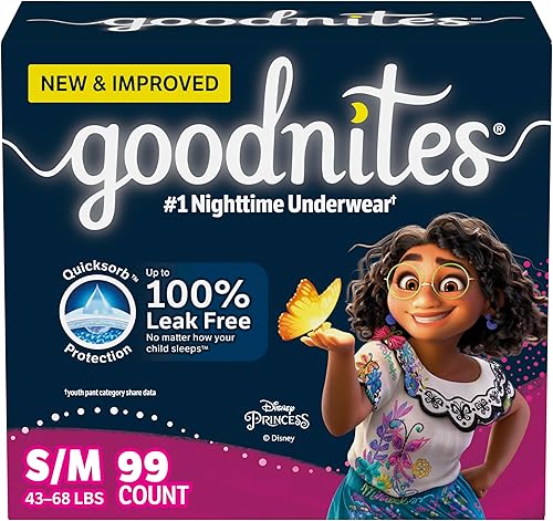 Goodnites Ropa interior para mojar la cama, para niñas SM (43-68 libras), 99 unidades