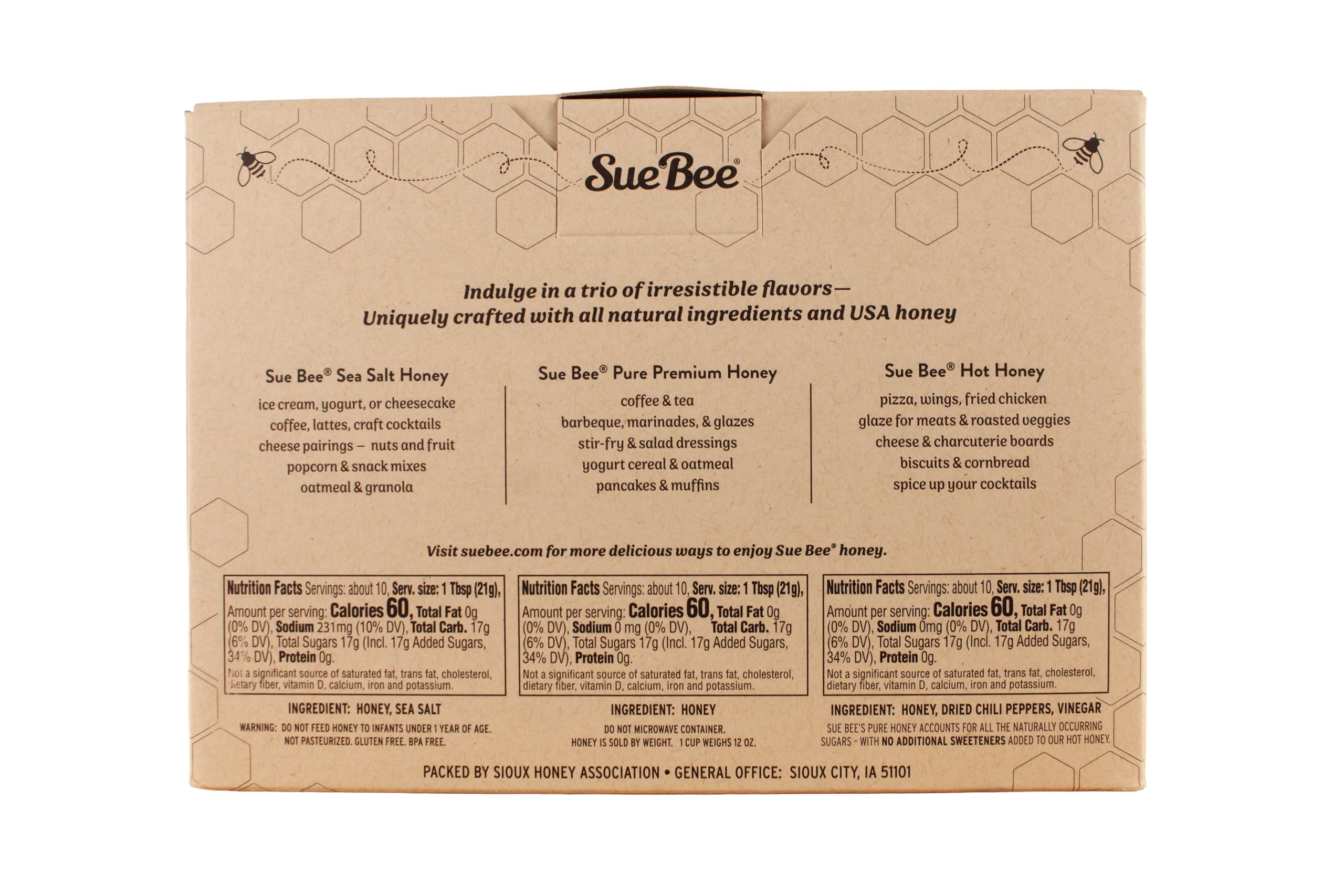 Sue Bee® Sweetness Sampler – 3 Pack Honey Gift Set | Original, Hot & Sea Salt | Pure U.S. Farmed Certified | Gourmet Gift Set for Foodies, Cooking, Tea, Charcuterie & Holiday Gifting 8 Ounce (Pack of 3)