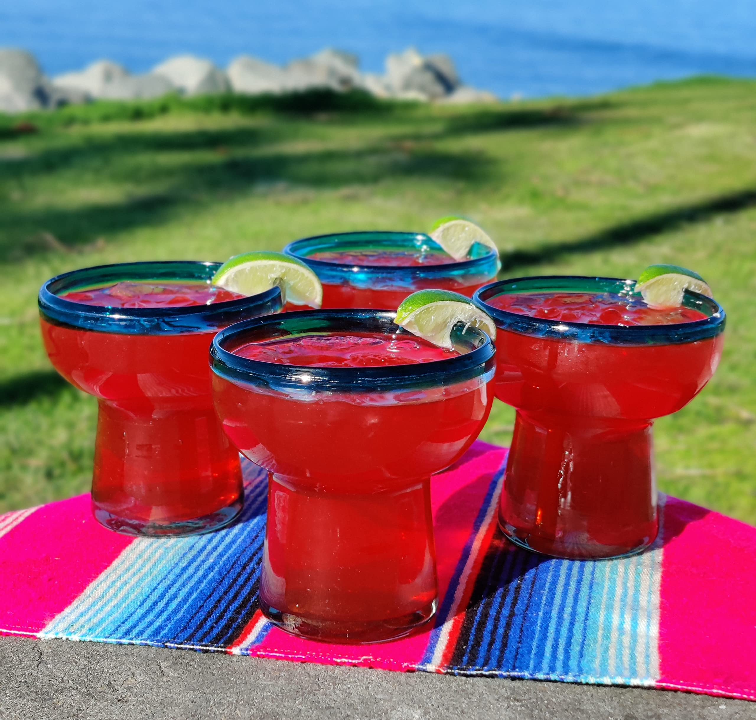 Dos Sueños Mexikanisches mundgeblasenes Glas – Set mit 4 mundgeblasenen Margarita-Gläsern ohne Stiel (400 ml)