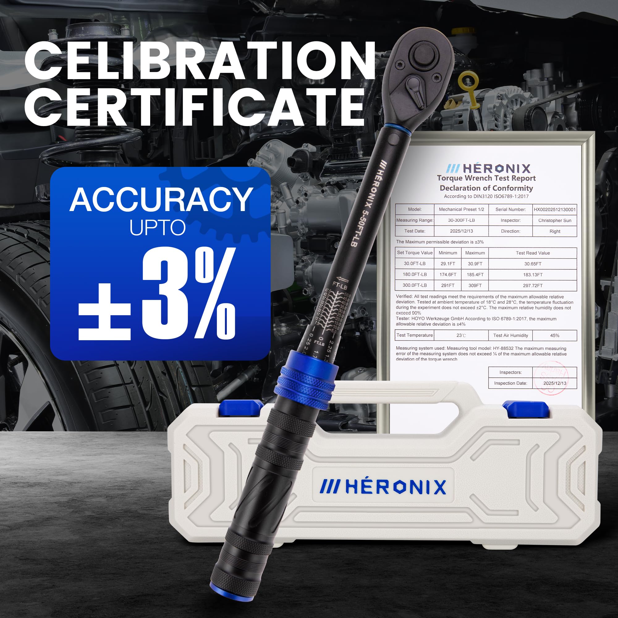 HERONIX 3/8-Inch Drive Click Torque Wrench, 5–50 Ft-Lb (6.8–67.8 Nm) ±3% Accuracy, Loud Click, Dual Scale, 72-Tooth Mini Torque Wrench for Bike, Motorcycle, Car & Spark Plug Maintenance - 3