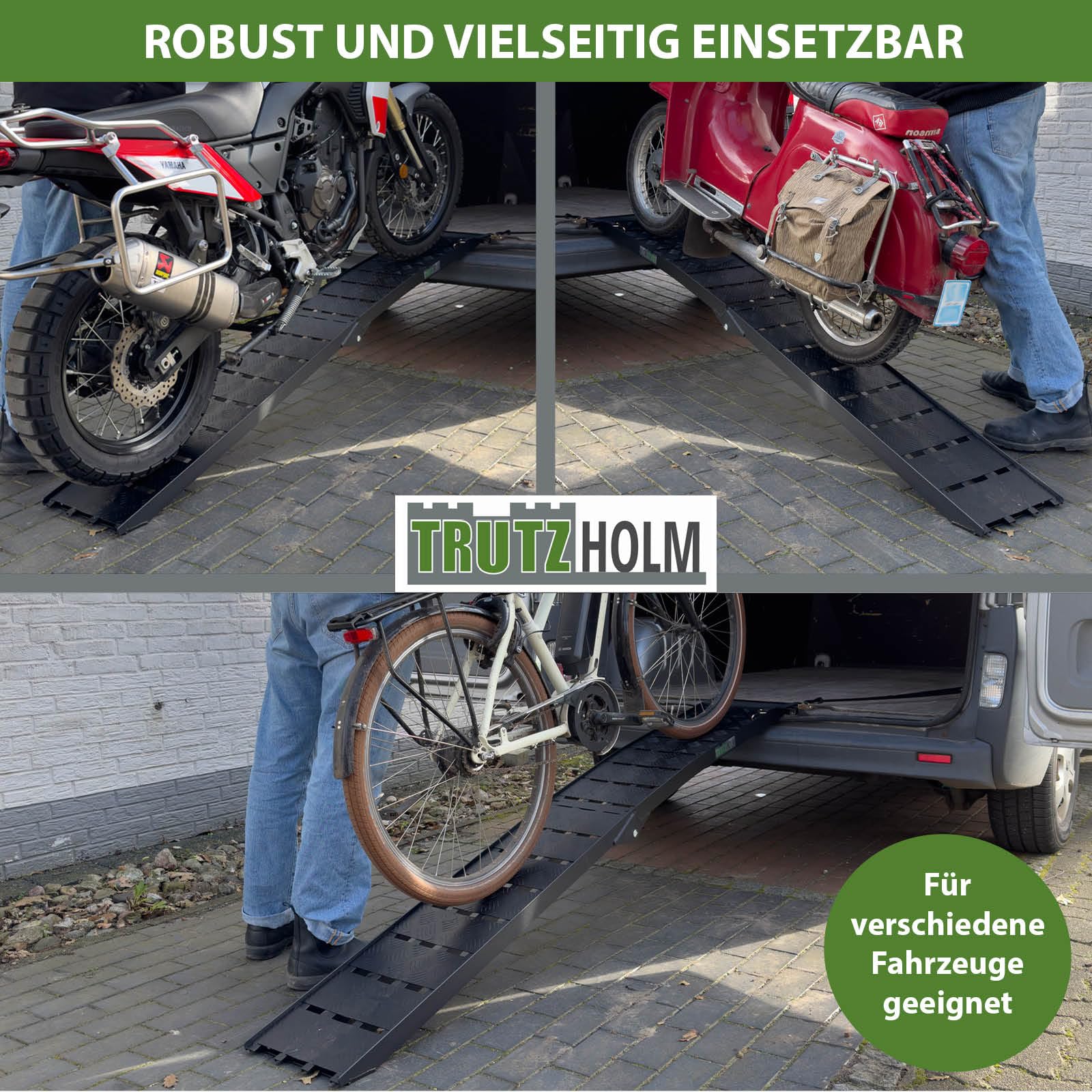 TRUTZHOLM 1 x Auffahrrampe 226 x 28,5 cm Traglast 680 kg Alu klappbar geriffelt Tränenblech schwarz Motorradrampe Quadrampe