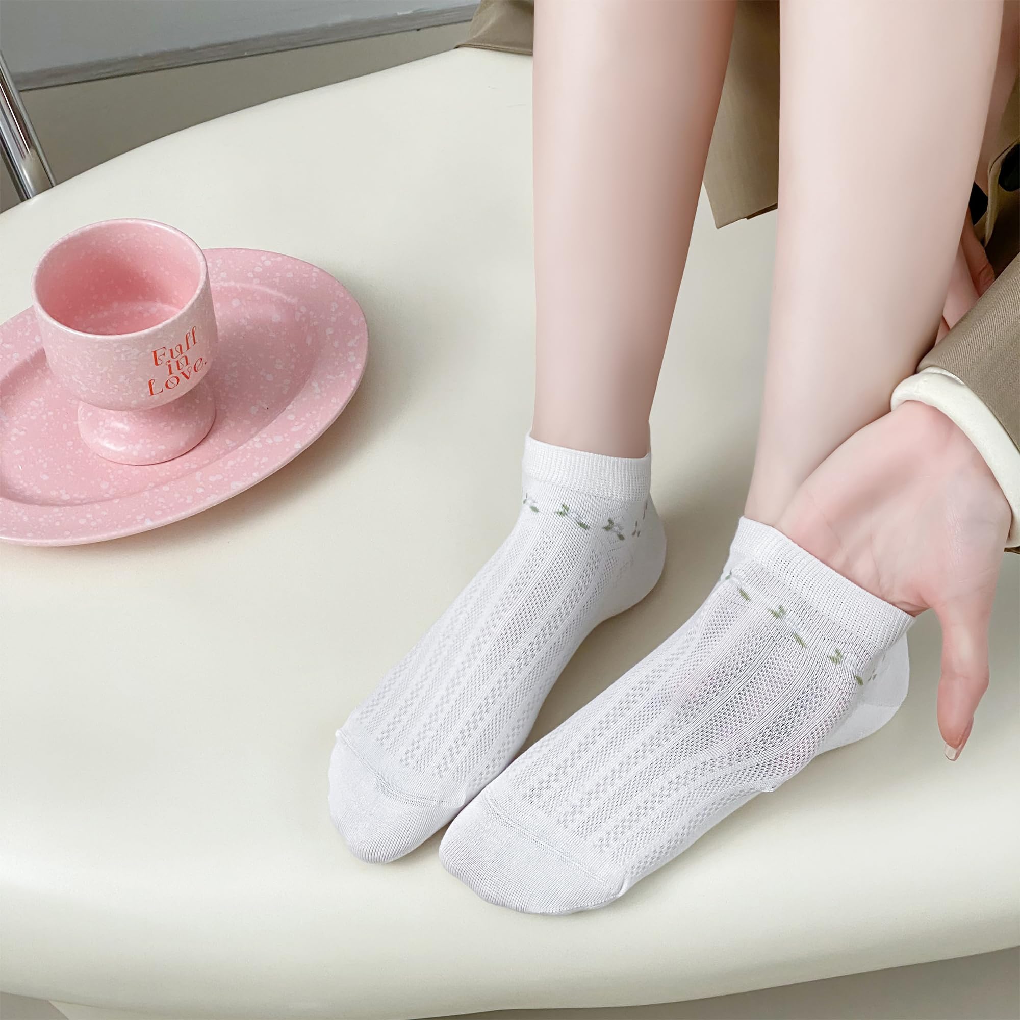 Calcetines de algodón peinado al tobillo para mujer, sin costuras, corte bajo, delgados, a la moda, estampados a rayas, lindos, 5 pares