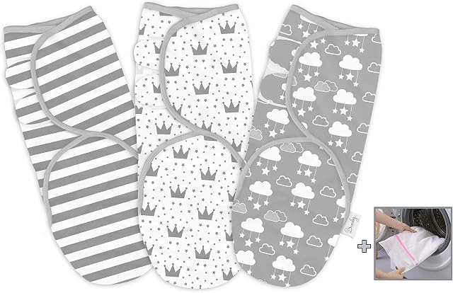Baby Swaddle Wrap Newborn Blanket 0-3 Months 100% Organic Premium Cotton, Grey Pack of 3 Sleeping Blanket for Babies, Unisex Adjustable Infant Wrap With Mesh Laundry Bag
