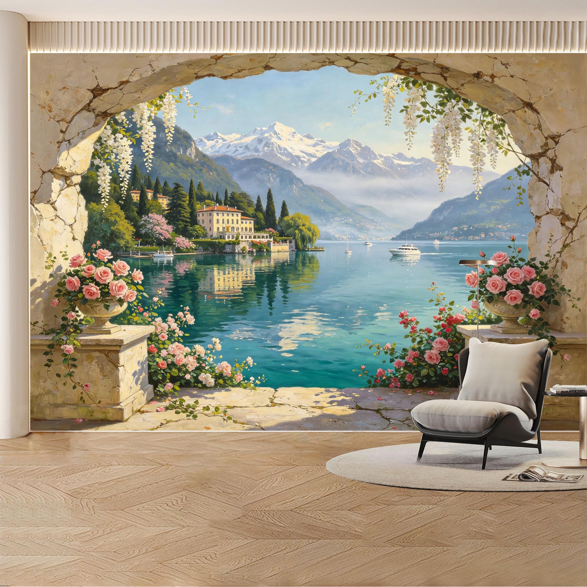 Kayorowalls Bh20260620094 Custom Wall Mural Wallpaper Lake Mountain Landscape Nature Large Wall Art Mural Design Vintage Mediterranean Sunset Removable Selfadhesive Large Photo For Living Room， Bedroom， Office