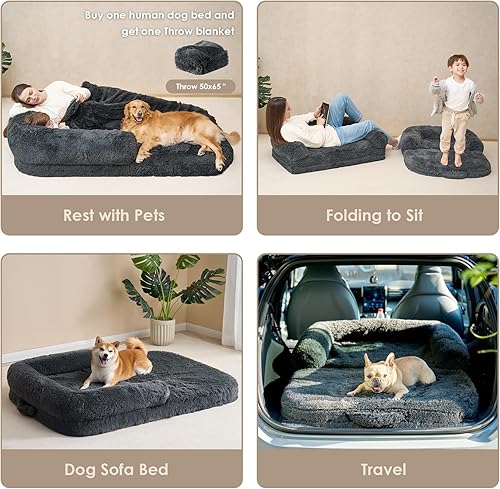 Miniatura 8 de EHEYCIGA Cama plegable XXL para perros de tamaño grande, sofá cama mullida de piel sintética de 54 x 38 x 7.5 pulgadas, cama grande ortopédica
