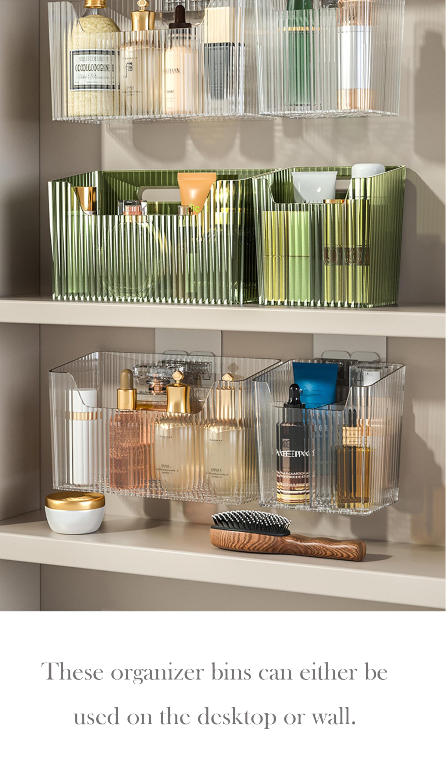 Juego de 2 cubos organizadores de almacenamiento montados en la pared, organizador de ducha apilable de plástico transparente, organizador de maquillaje, contenedor colgante adhesivo para baño, cocina 6
