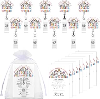 Yexiya 10 Sets Social Worker Graduation Gifts Badge Reels Bulk Retractable Badge Holder Social Work Appreciation Gift ID Name Clips Thank You Cards Bags for Women Men BSW MSW DSW LCSW Office