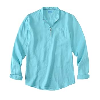 Amazon.com: Bourhaan Men's 100% Linen Half-Zip Pullover