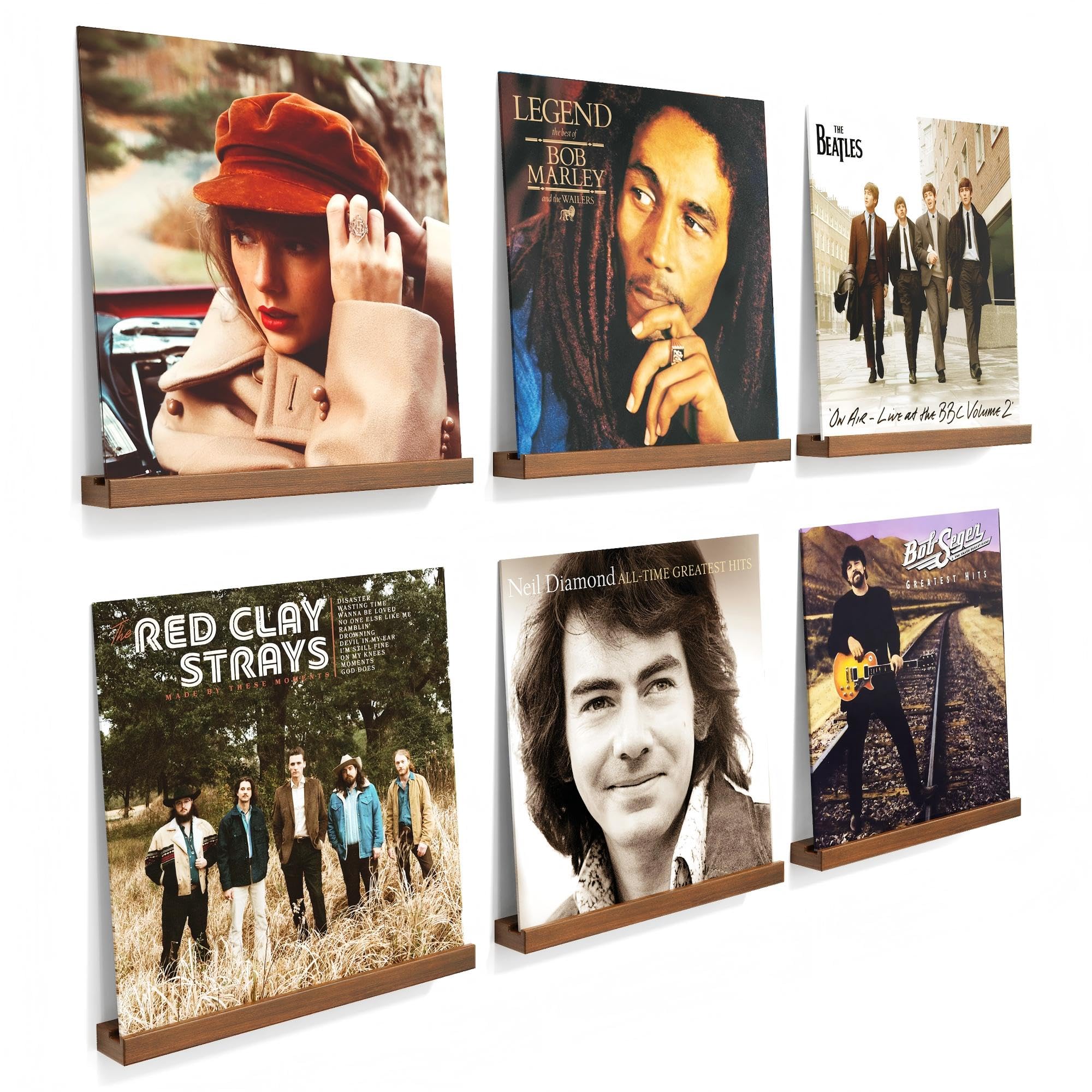 6 Stück Schallplatten Wandhalterung, Holz Vinyl Halter, Schallplatten Regal Halter Wand, Vinyl Wandhalterung, Zur Platzierung Von Schallplatten, CD, Fotoalben Und Sammlungen(Nussbraun)