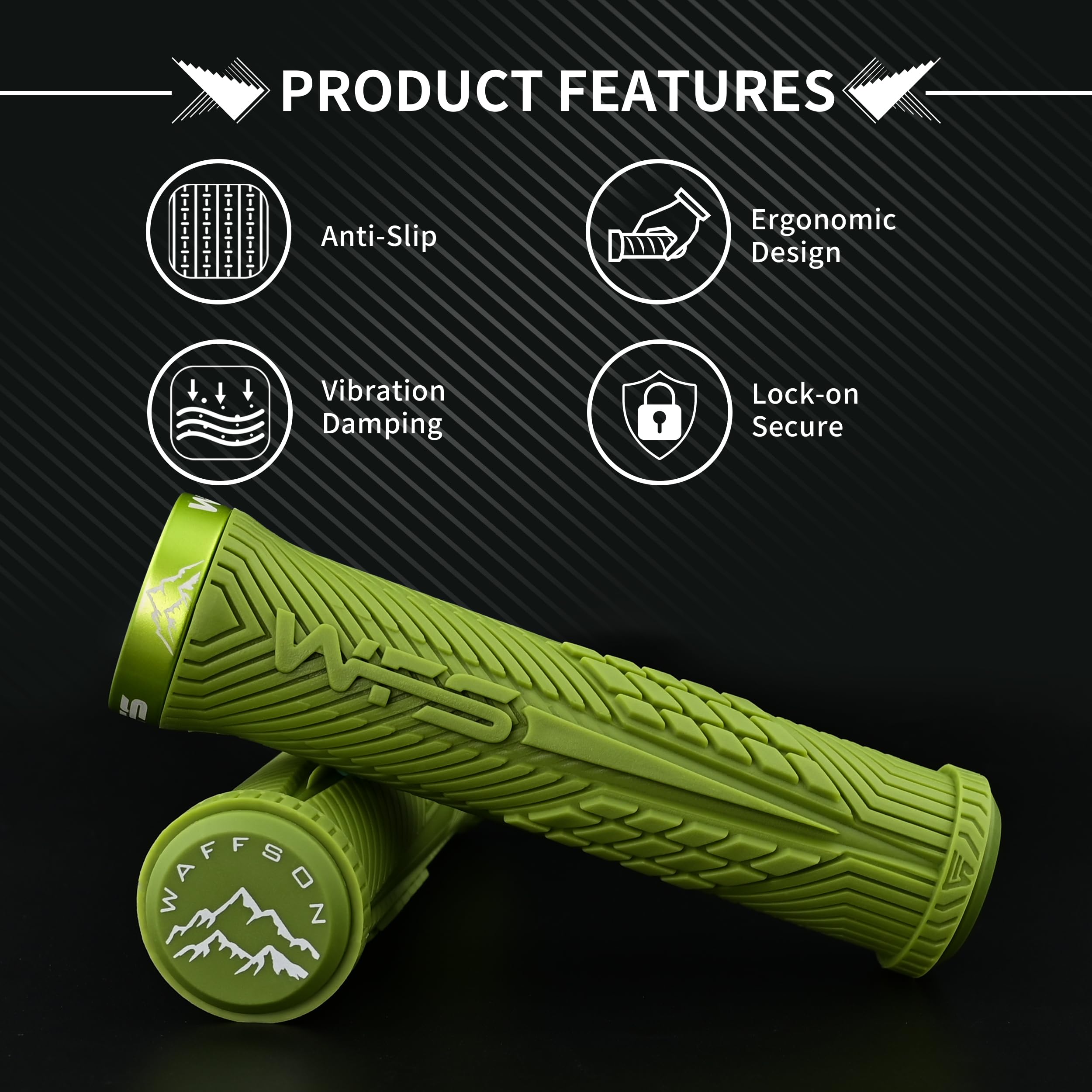 WFS Volatus Pojedyncze uchwyty do rowerów górskich, Road, roweru miejskiego, 33 mm OD miękkie wygodne ergonomiczne, antypoślizgowe uchwyty 22 mm ID Locking Handlebar do MTB, 1 para, oliwkowy
