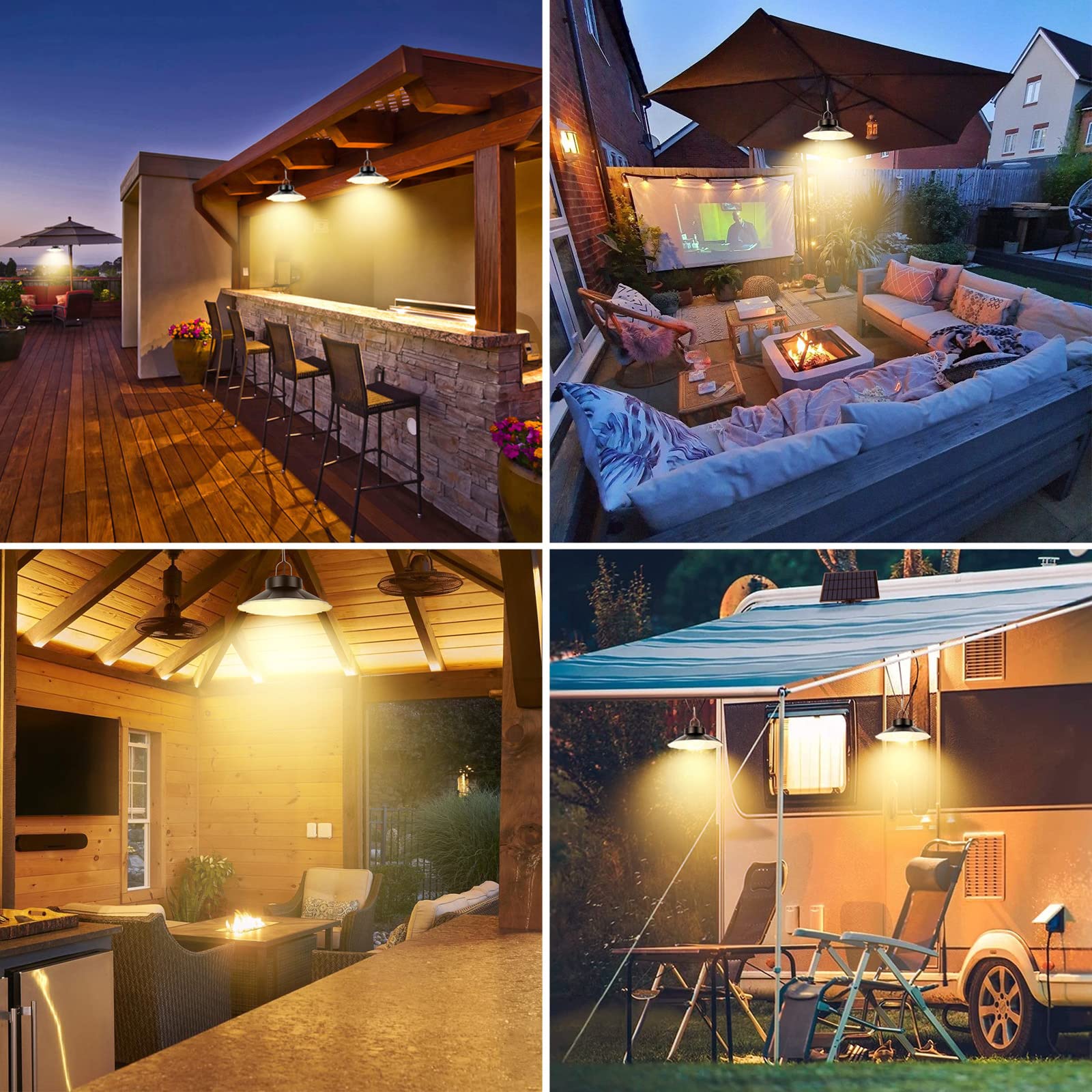 AGOTD Lampada Solare da Esterno, Lampada a Sospensione Solare con Telecomando, 3 Colore, Cavo 5M, 6Luminosità, IP65 Impermeabile, Illuminazione per Giardino Balcone Vialetto