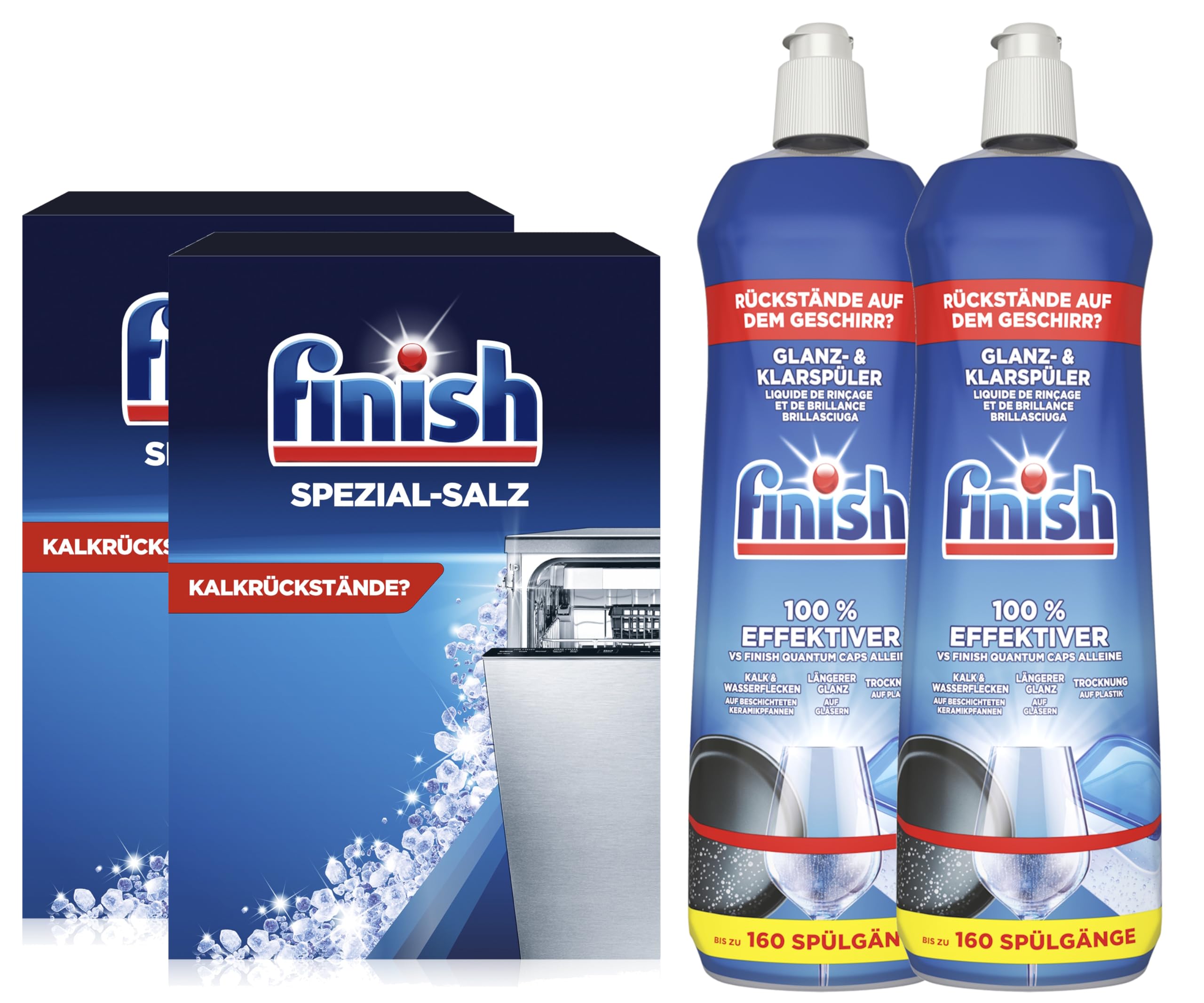Finish Spülmaschinenpflege SET, 2 x 800 ml Klarspüler & 2 x 1,2 Kg Spezial Salz
