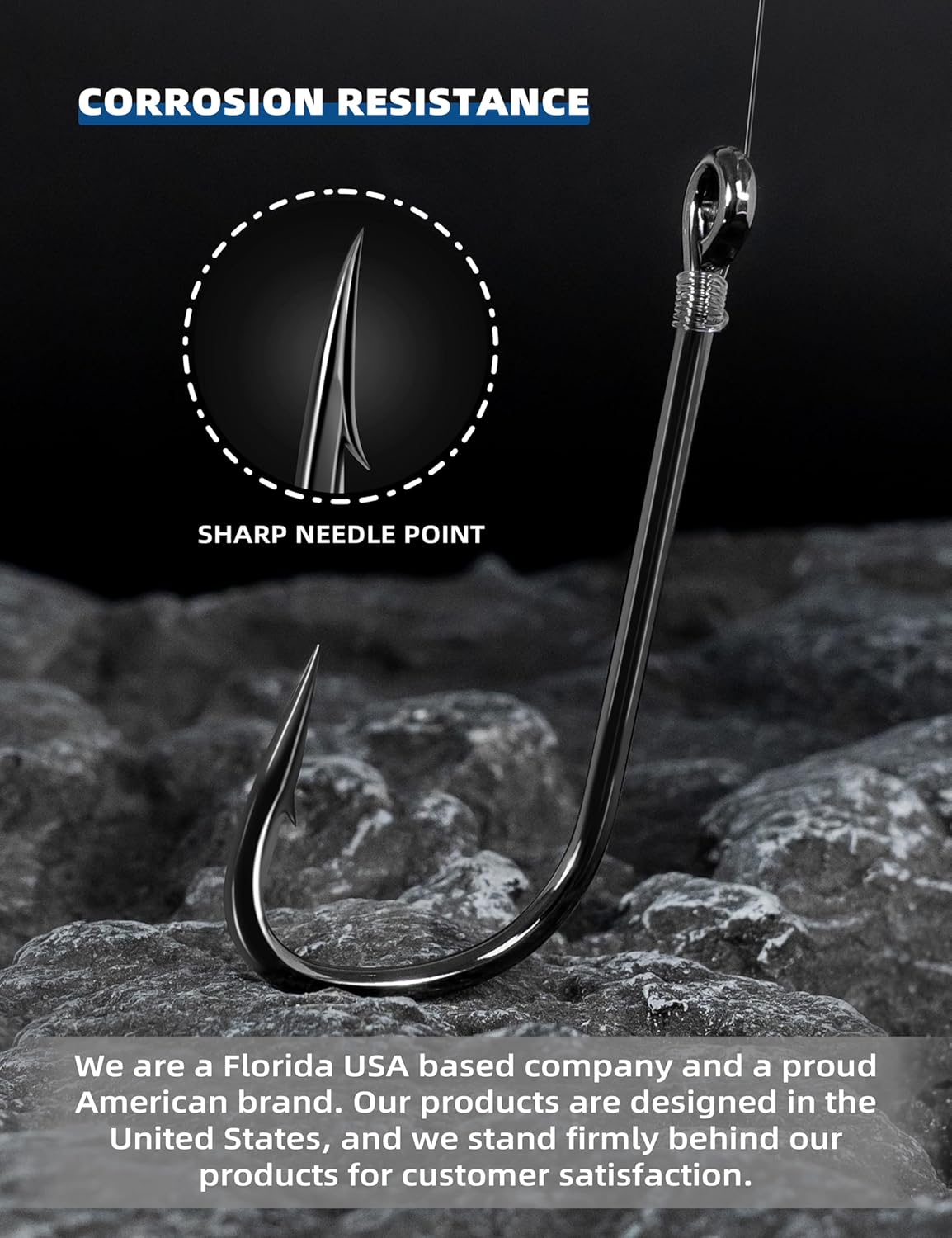 BLUEWING 5X Strong Long Shank Ballyhoo Hooks Fishing 5pcs Heavy Duty Needle Point High Carbon Steel Extra Sharp for Freshwater Saltwater Fish 9/0