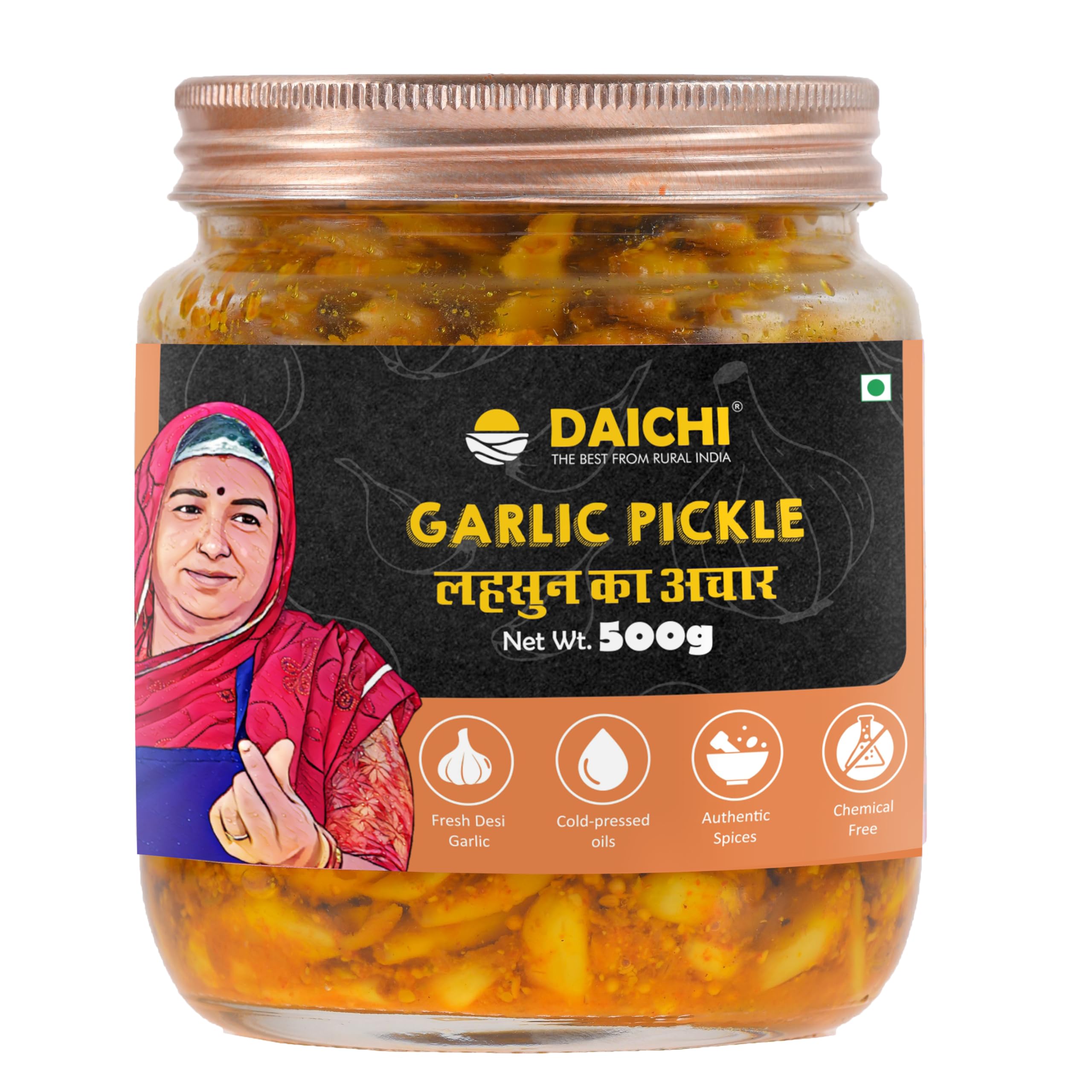 Daichi - Garlic Pickle | Crafted with love by women artisans | Sun cured | Cold-pressed mustard oil | In-house spices | No Preservatives 500gm (Pack of 1)-image-38