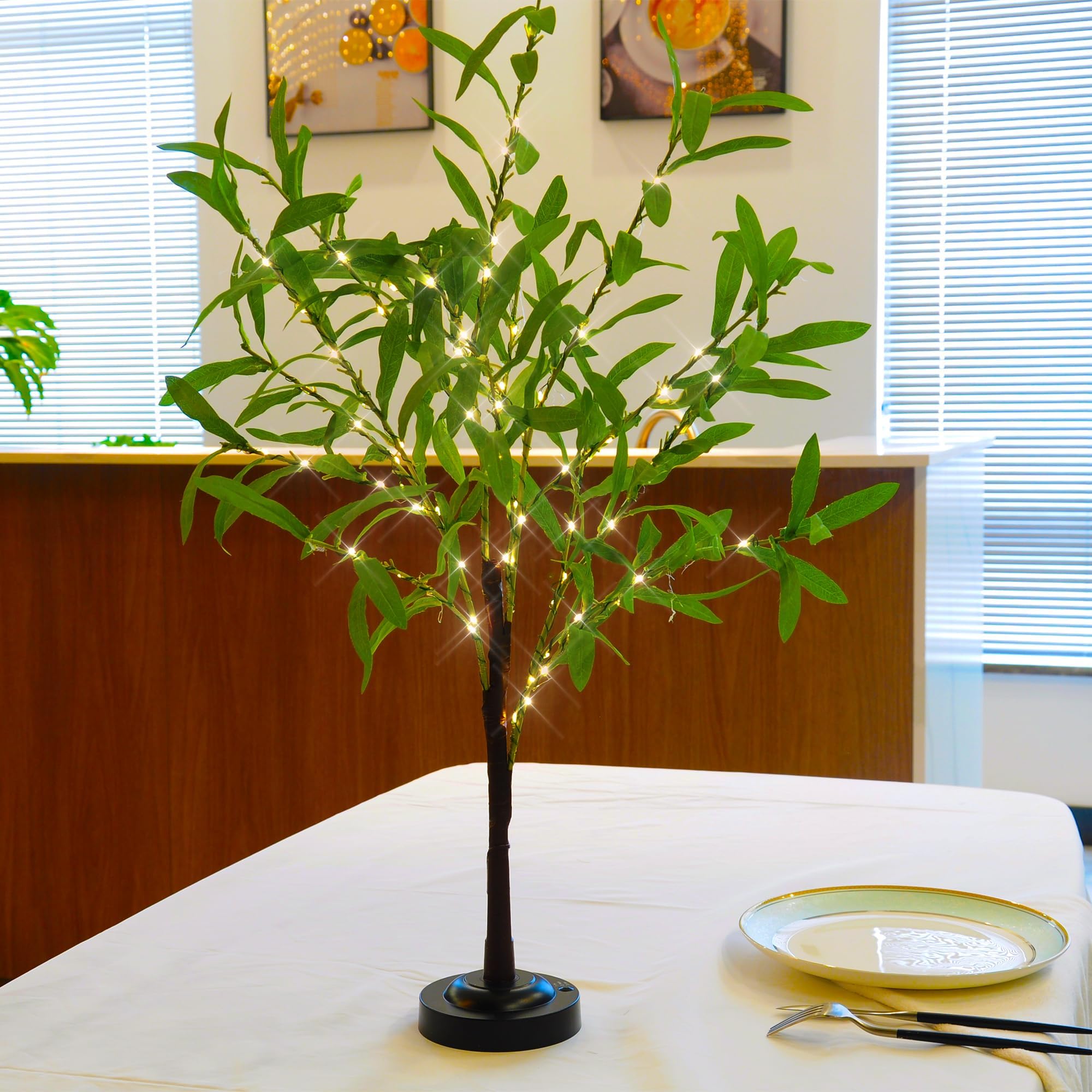 24 Inch Lighted Olive Tree 2FT Light Up Olive Tree with