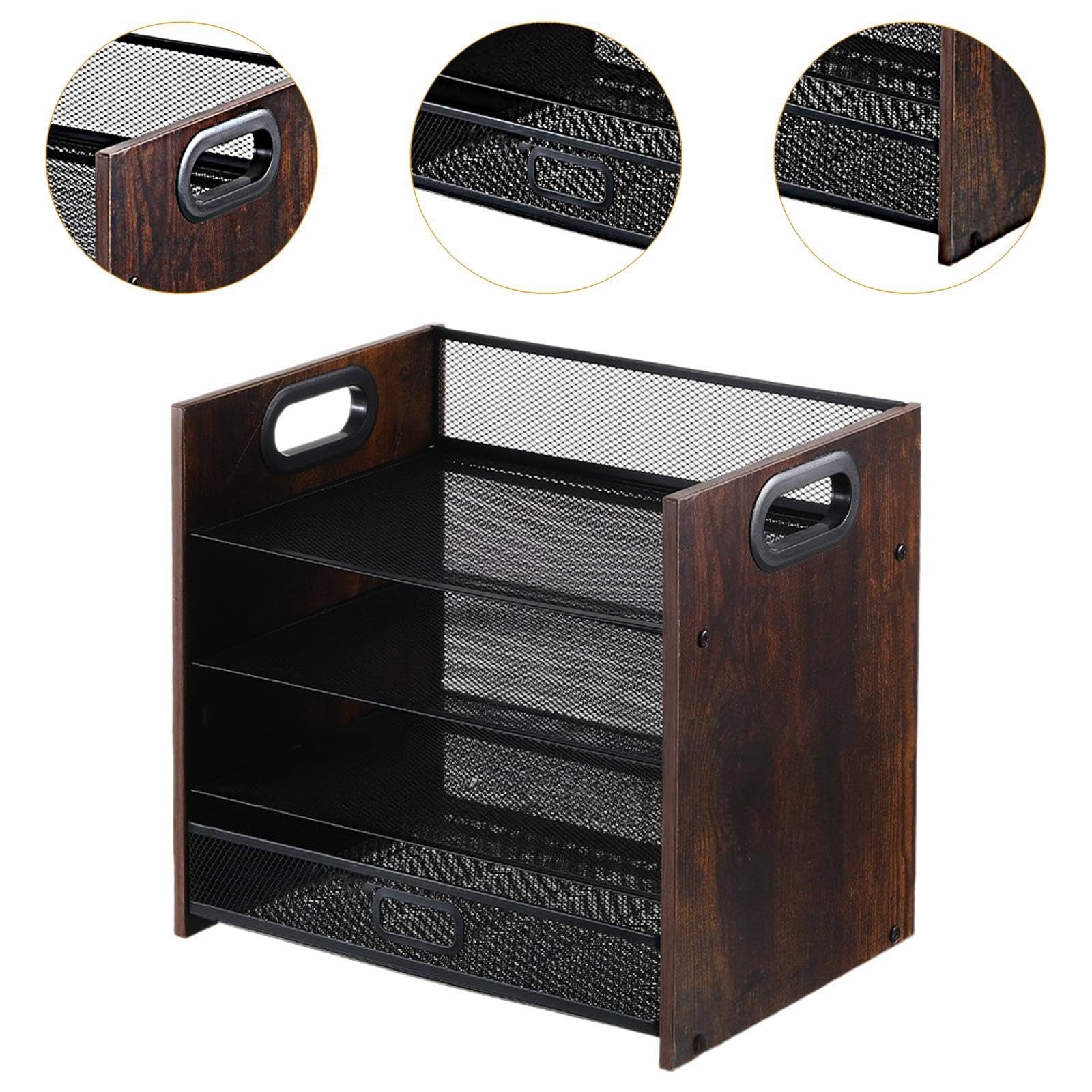 harayaa Schreibtisch-Datei-Organizer, Schreibtisch-Organizer aus Holz mit Schublade und Griff, Papierablage aus Holz für Zuhause, 4-stufig