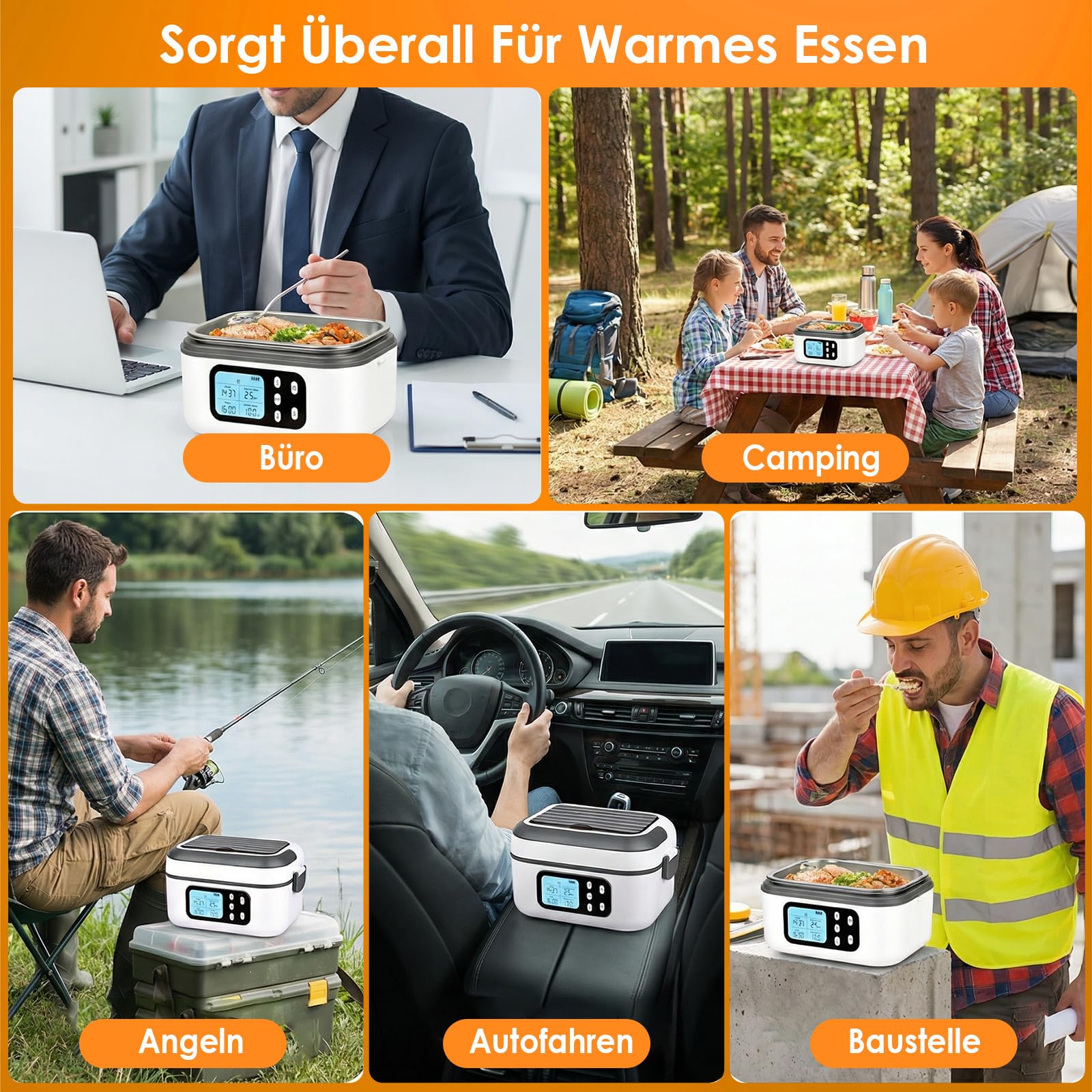 Dreamhigh 1,5 L Elektrische Lunchbox Mit Akku mit 24000 mAh, Lunchbox Elektrisch mit Auslaufsicheres Design & zeitgesteuerter Aufheizfunktion für Auto, Arbeit & Camping (weiß)
