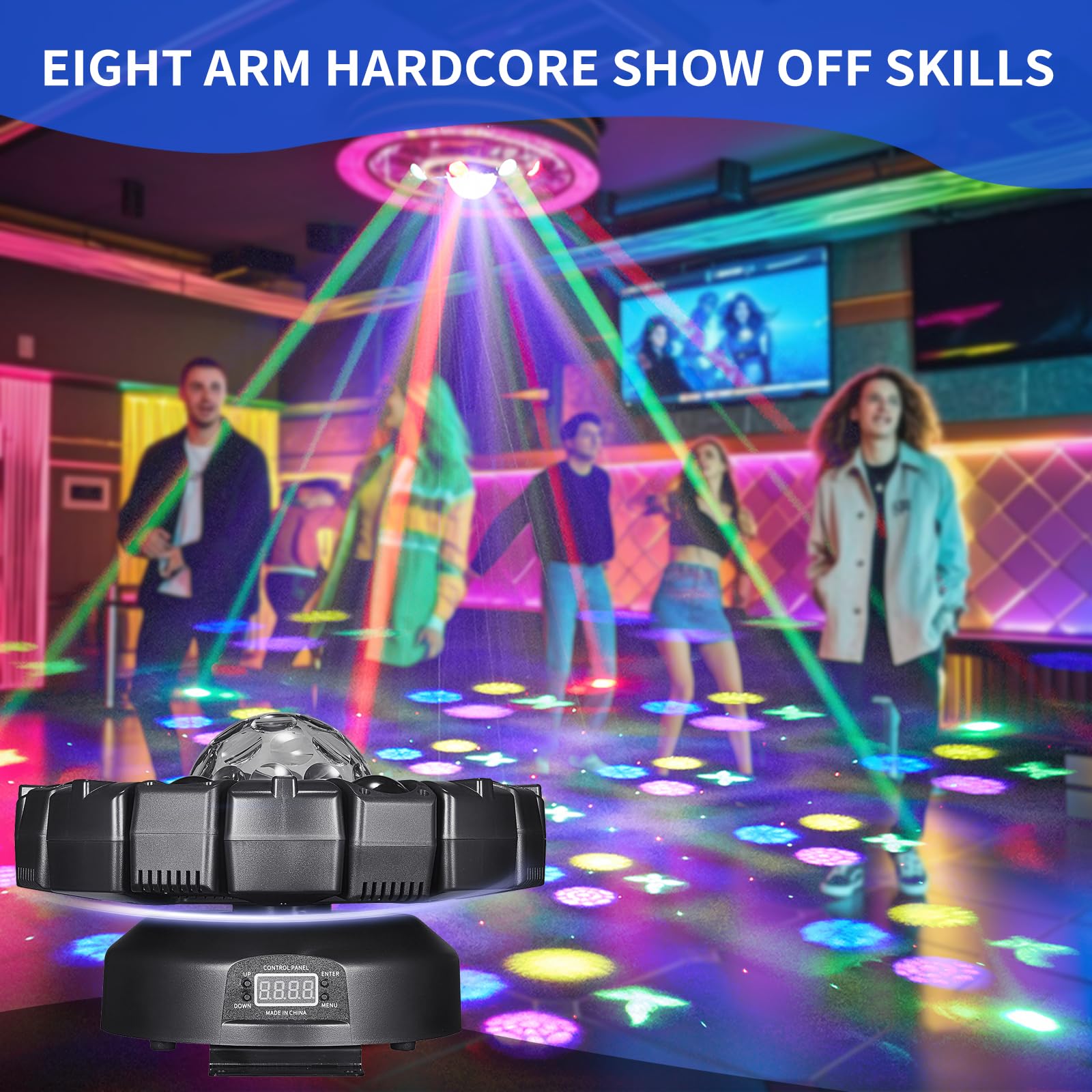 Moving Head Discolicht Partylicht, DMX 512 Effektstrahler,XJGQ08 LED RGB Licht DJ Projektor Musikgesteuert DJ Disco Lichter, Für KTV Familientreffen Hochzeit Geburtstag Halloween