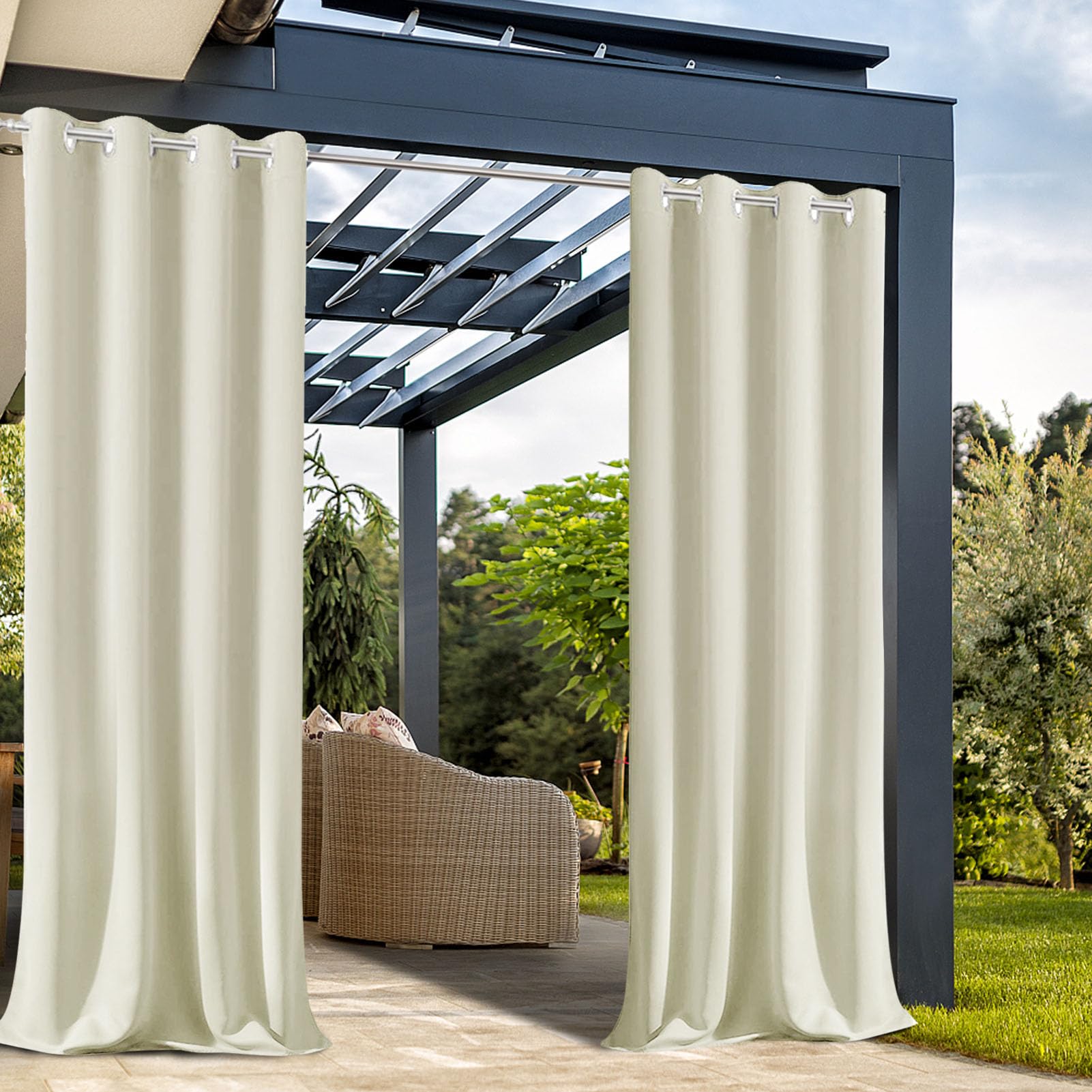Rideau 1 panneau pour patio et pergola beige imperméable jardin