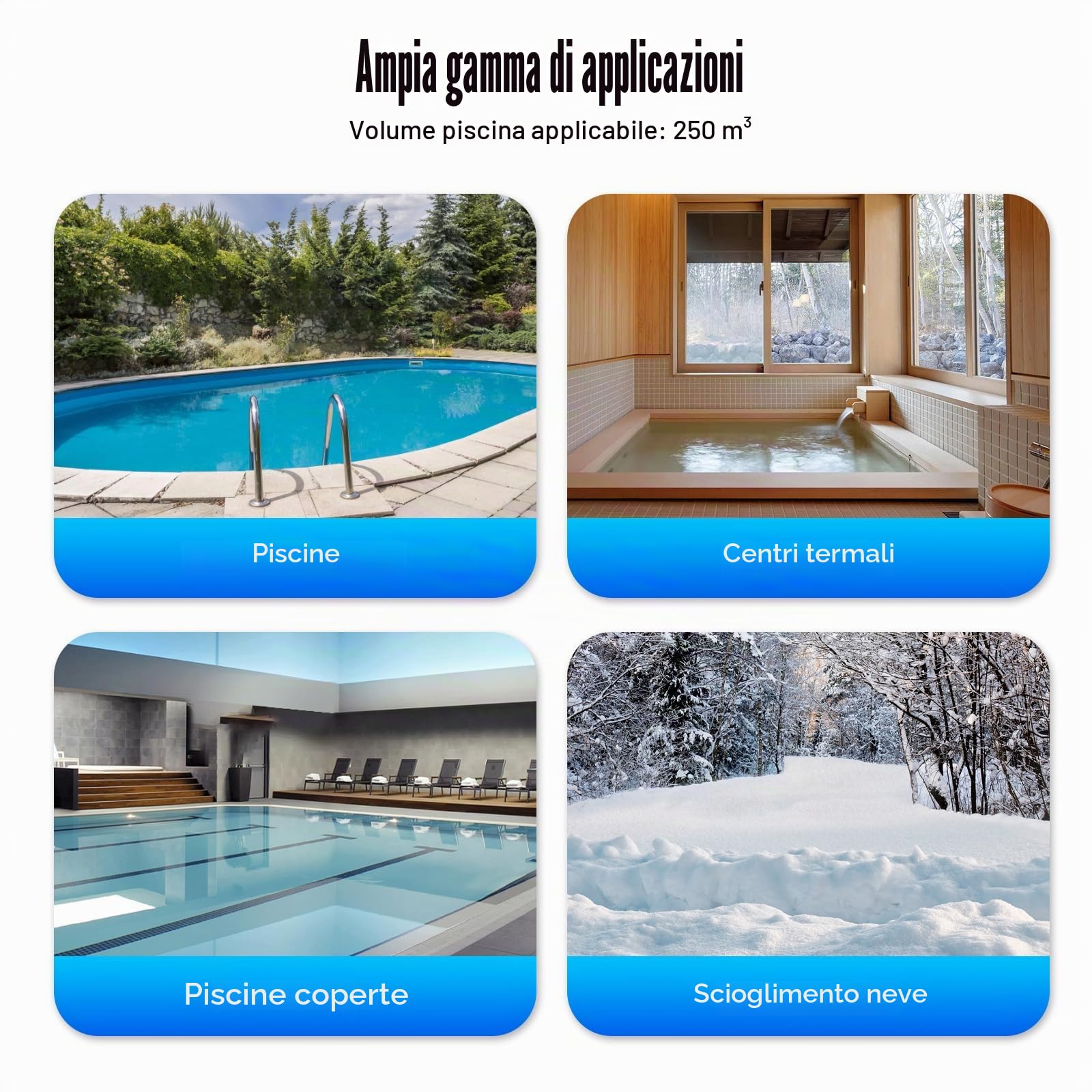 Scambiatore di calore per piscina, 60 KW, pompa di calore in acciaio inox, resistente all'acqua salata e alla ruggine con flusso d'acqua da 250 l/min e flusso di acqua calda da 30 l/min, per
