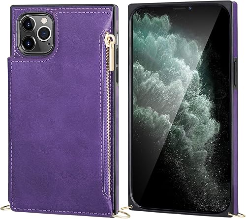 Miniatura 5 de Bocasal Funda tipo cartera cruzada para iPhone 11 Pro con tarjetero, protector de ranura para tarjetas con cremallera, a prueba de golpes, con