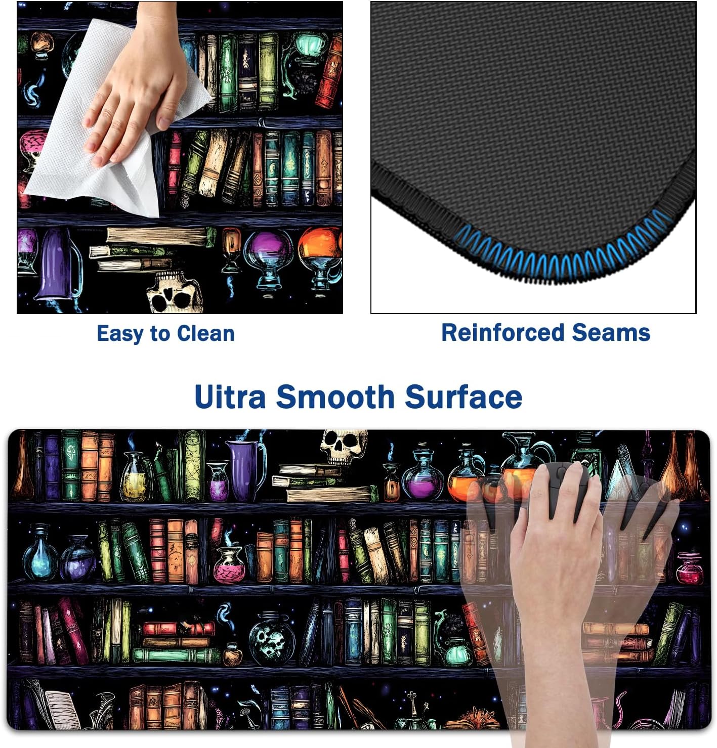 Large Mouse Pad + Keyboard Wrist Rest Set, Extended Gaming Mousepad (31.5X11.8 inch) with Non-Slip Rubber, Ergonomics Memory Foam Mouse Wrist Rest Support, Vintage Bookshelf Painting XXL Desk Pad