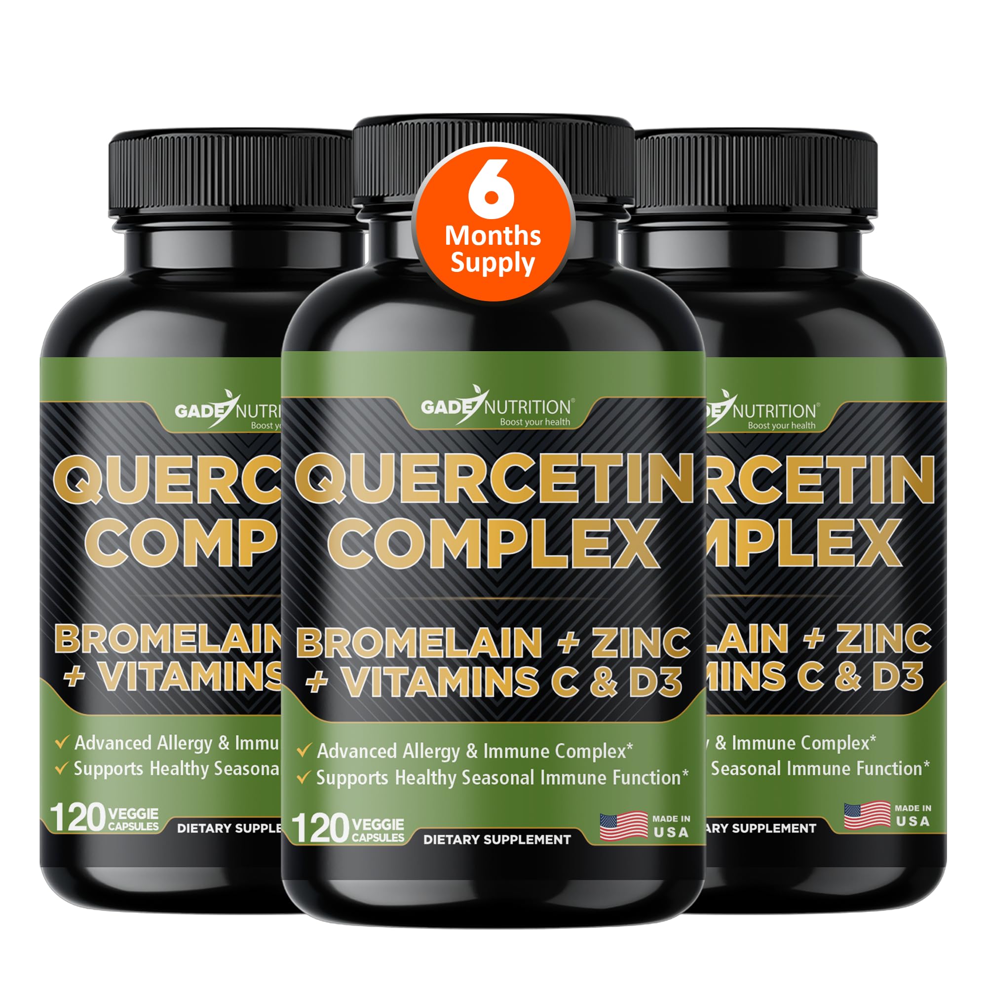 Gade Nutrition Organic Quercetin with Bromelain Vitamin C and Zinc | Immune Support Supplement Quercetin 500mg Capsules | Bioflavonoids Made in USA Third Party Tested