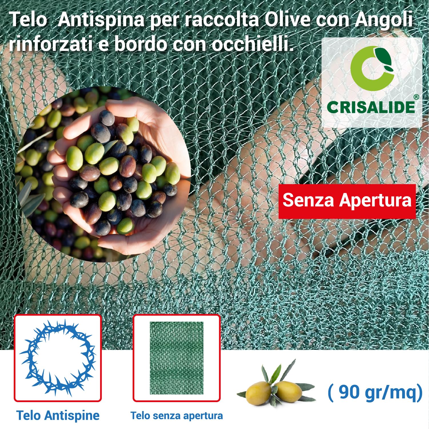 Crisalide® Telo Raccolta Olive Antispine 90 gr/m² Senza Apertura con Occhielli Rinforzati – Disponibile in 13 Misure (da 3x6m a 12x14m) (6 * 8m)