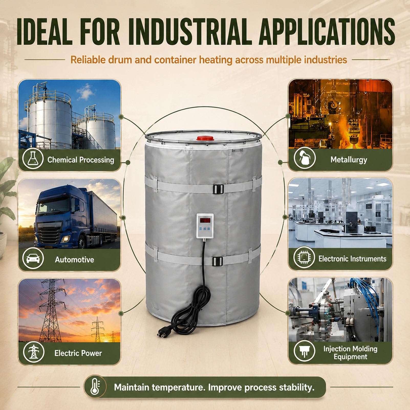 IBC-Fassheizung, elektrische Ölfass-Heizmaschine, mit 0~150℃ Temperaturregler, für Ölfässer, Rohre, Kunststofftank Black-275Gallon/1000L