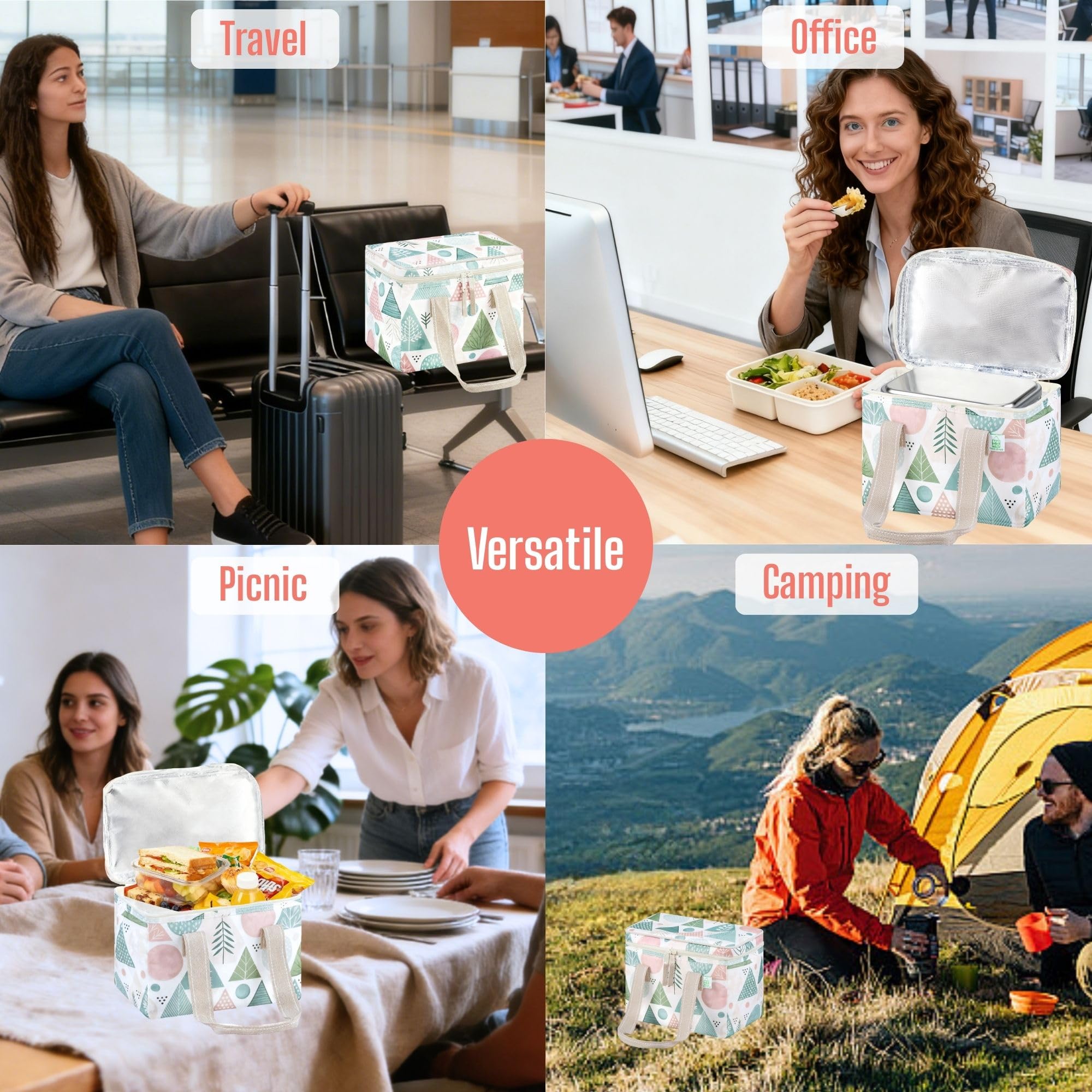 VENO 2/3 Pack Kühltasche Isolierte Lebensmittel-Lieferung, strapazierfähig, Pastel Forest, Lunch Bag - 2 Pack | Große, faltbare Einkaufstasche, wiederverwendbar, Kühltasche
