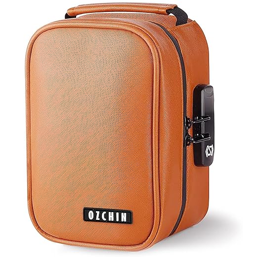 OZCHIN Smell Proof Bag with Combination Lock File Organizer Case Container Medicine Odorless Storage Lock Box Great Gift for Friend (Brown, M)