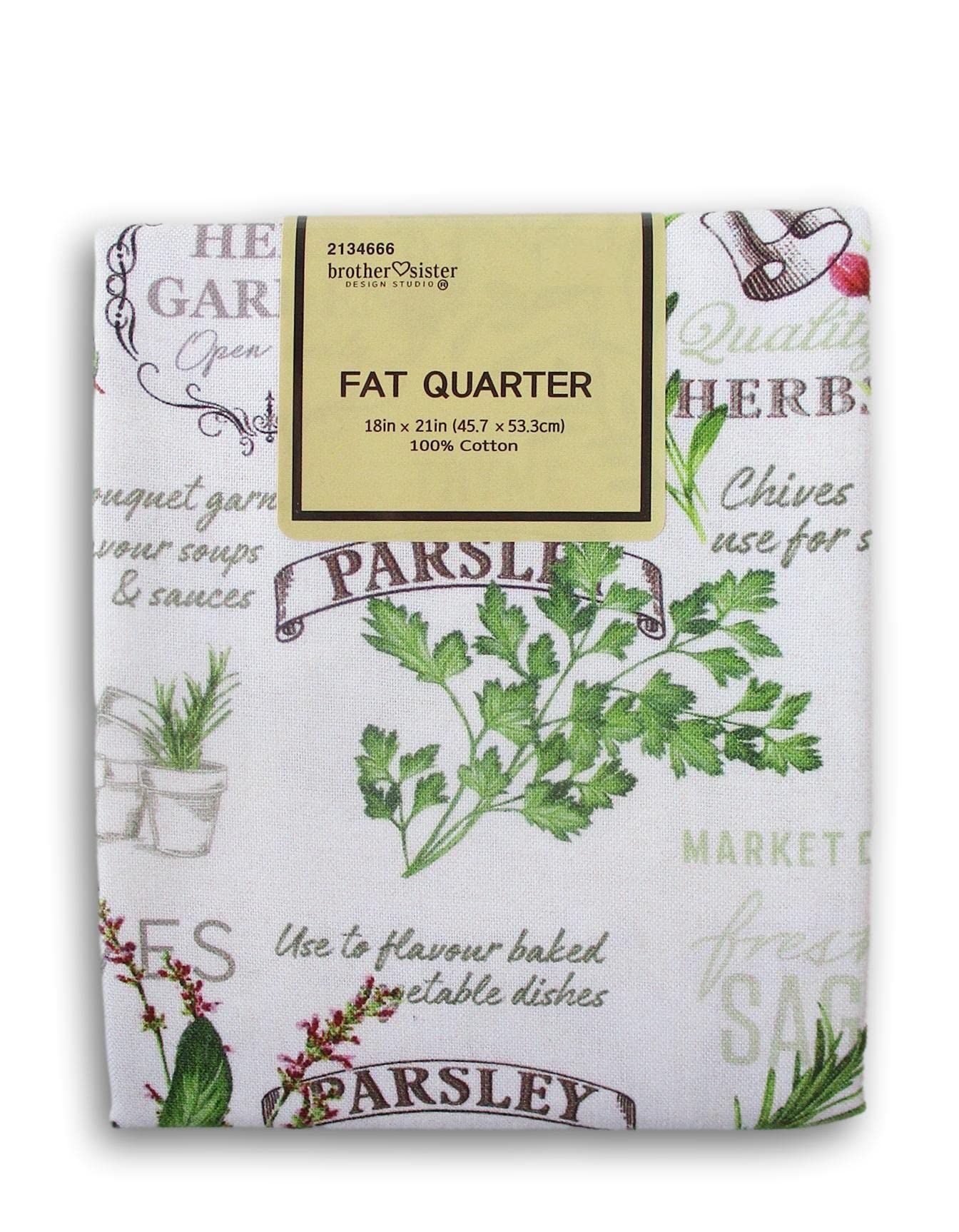 Fat Quarter 100% Cotton for Sewing Crafts - 18 x 21 Inches (Fresh Herbs)