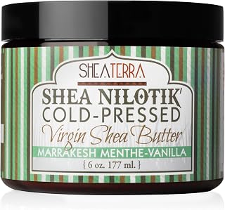 Shea Terra Organics Cold-Pressed Virgin Shea Butter – Marrakesh Menthe Vanilla | Organic East African Shea for Dry Skin, Stretch Marks, Nails & Hair – 6 oz