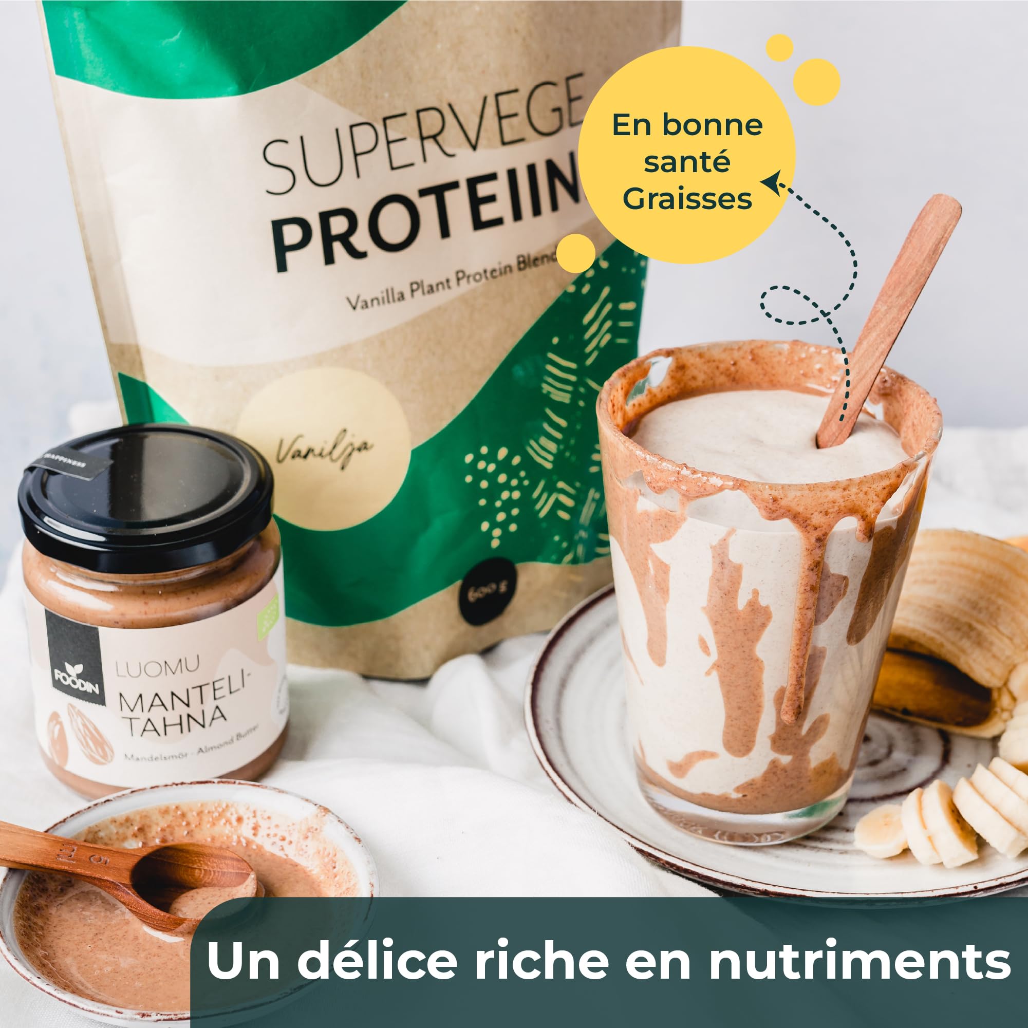 FOODIN Beurre d’amande brun, pâte à tartiner au beurre d’amande bio, bonne source de protéines et d’acides gras, 100% amande, sans gluten et végétalien (2 x 250g)