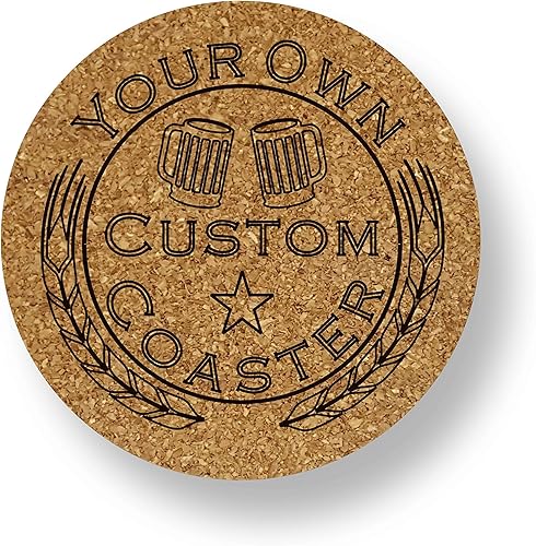 Miniatura 6 de Cork Coaster Set of 6 Personalized Custom Engraved Logo. Great Gift for Home Bar Kegerator