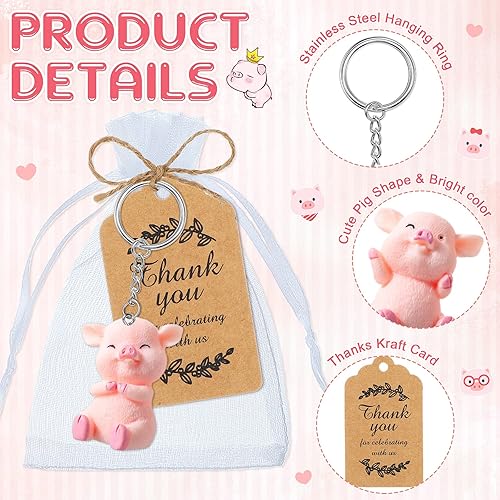 Miniatura 2 de Kathfly 24 juegos de llaveros de cerdo para fiestas, regalos de Navidad, mini llavero de cerdo de resina rosa, regalo de regreso para invitados con