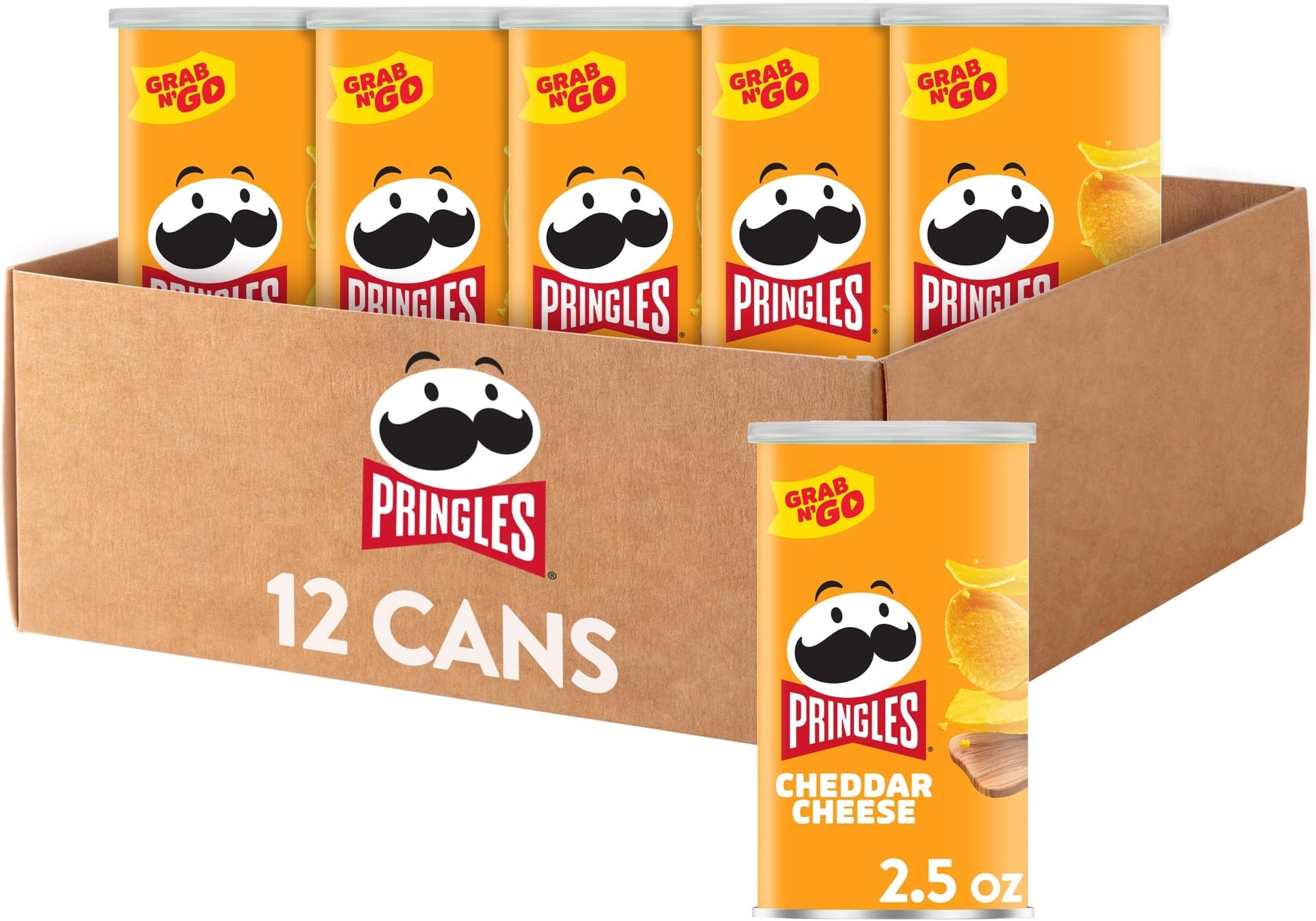 Pringles Potato Crisps Chips, Cheddar Cheese Flavored, Grab and Go, Bulk Size, 2.5 Ounce, Pack of 12