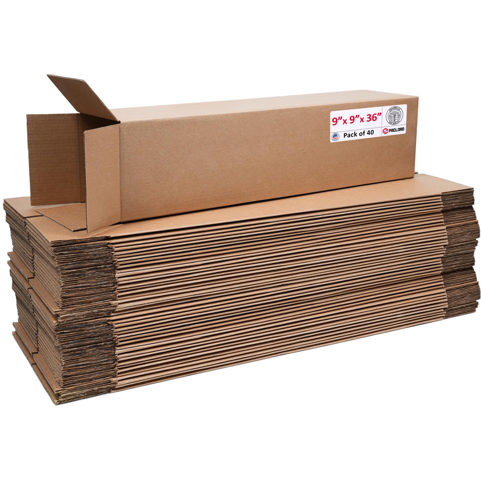 Tall Cardboard Boxes 9"L x 9"W x 36"H (Pack of 40) - USA-Made Packing Boxes for Moving, Shipping, or Storage - USPS, UPS, FedEx Approved - Professional Packing Supplies for Moving | USA-Made Packing Boxes for Moving, Shipping, or Storage - USPS, UPS, FedEx Approved - Professional Packing Supplies