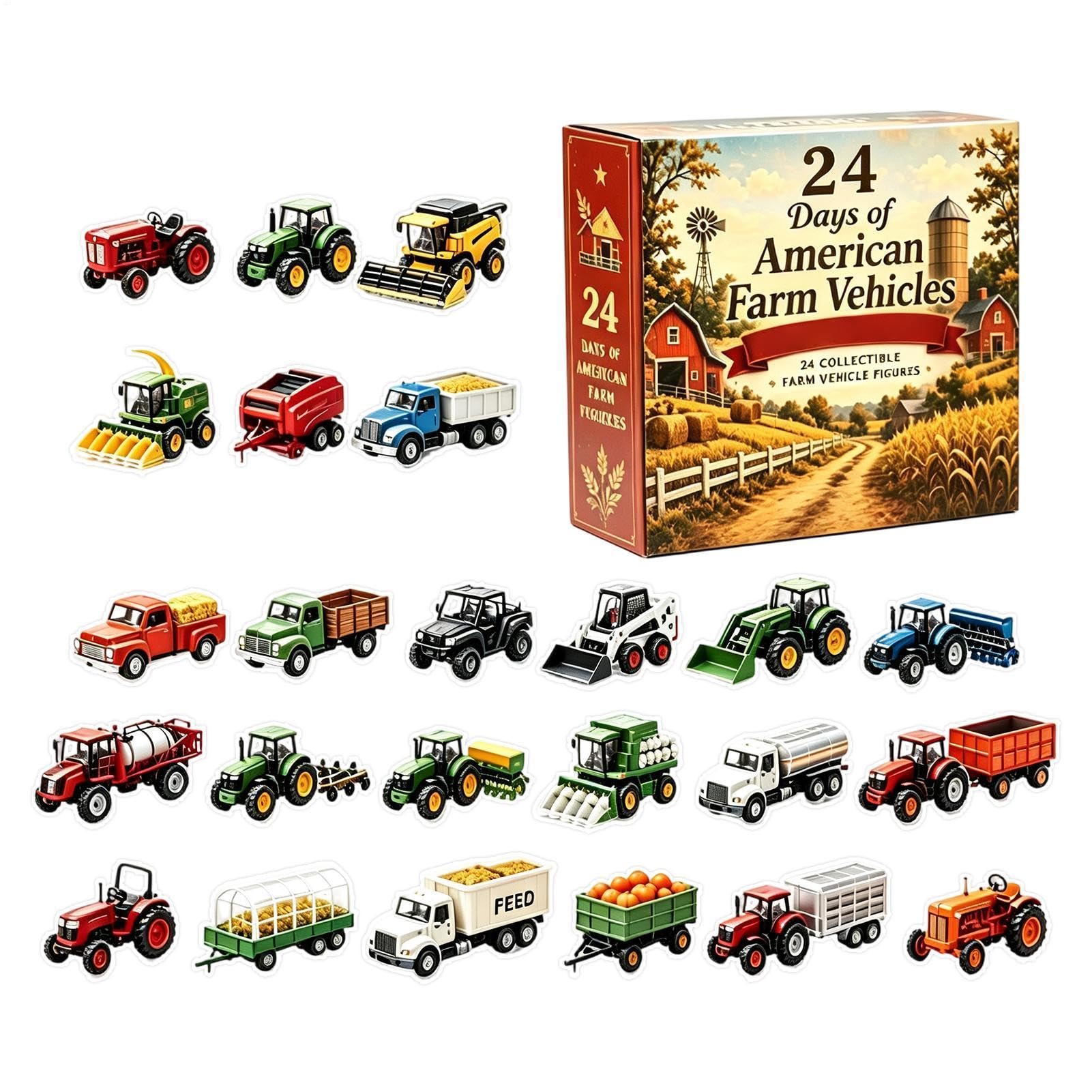 Weihnachts-Countdown-Kalender 2D Acryl Bauernhof-Fahrzeuge Anhänger | 24 Bauernhof-Fahrzeuge Kalender Für Kinder Erwachsene Familien Sammler Weihnachtsbaum Feiertagsparty