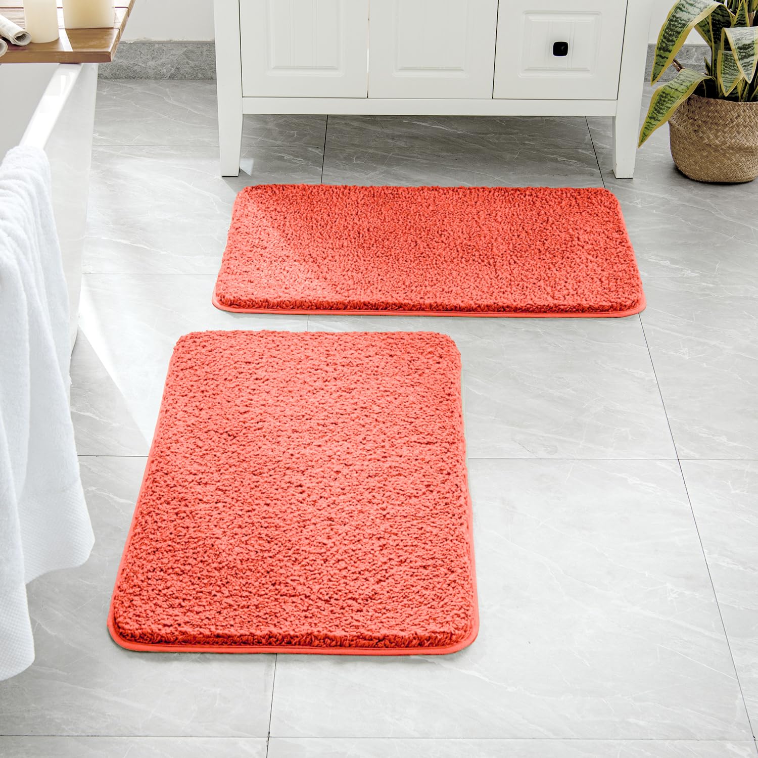 MIULEE Living Coral Bathroom Rugs Set 2 Piece, Soft Absorbent Microfiber Bath Mat Set, Non Slip Quick Dry Machine Washable Plush Shaggy Bath Rugs for