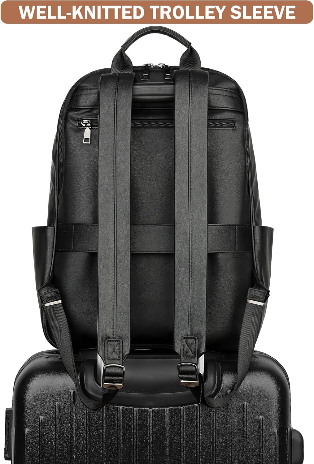 MASINTOR 15.6 inch Leather Laptop Backpack Purse for Women, Designer Travel and Work Bag with Laptop Compartment Black - Image 7