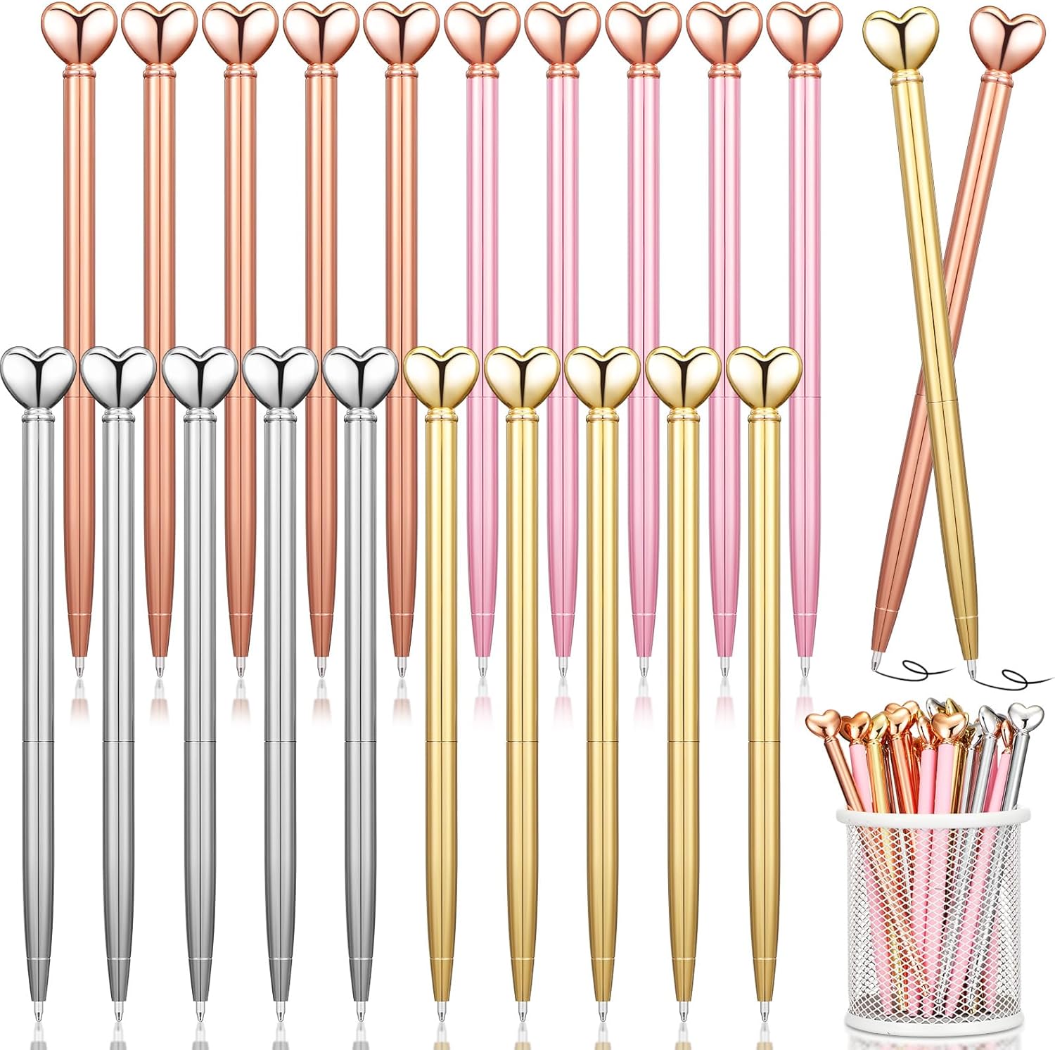 Fuutreo 32 Pcs Valentine's Day Heart Shaped Ballpoint Pens Retractable Metal Ballpoint Pen with Black Ink Party Favor for Office School Classroom Valentine's Day Wedding Party Supplies, 4 Colors