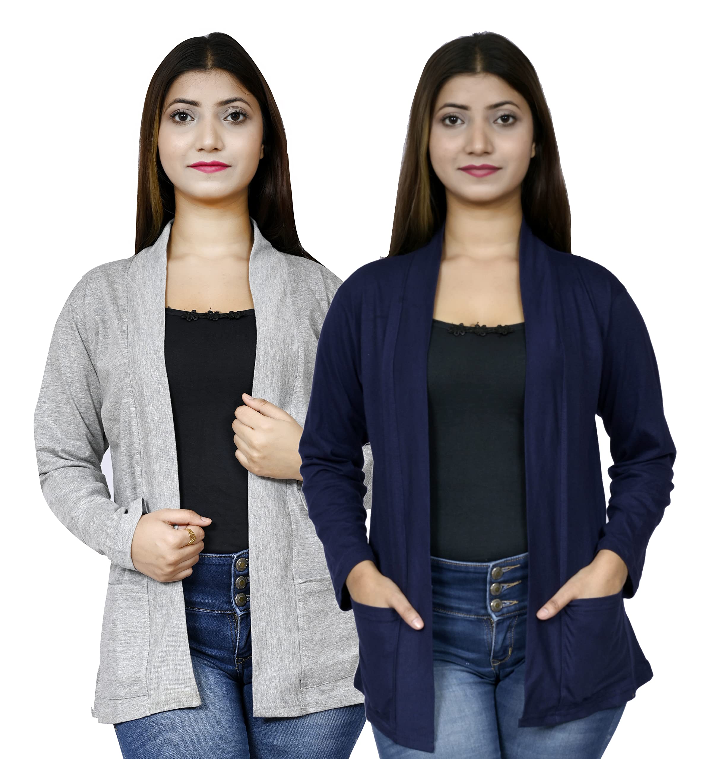 kg best collection Women Pocket Shrug Pack of Two(LightGrey,Nayblue)-picture-17