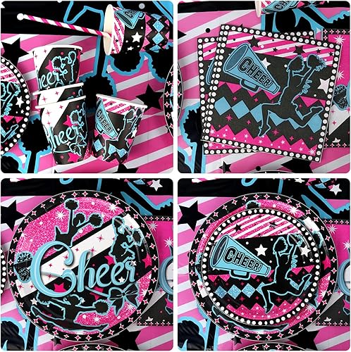 Miniatura 4 de Decoración de fiesta de porristas, paquetes de suministros para fiesta de cumpleaños de porristas, suministros de fiesta de gimnasia, incluye fondo,